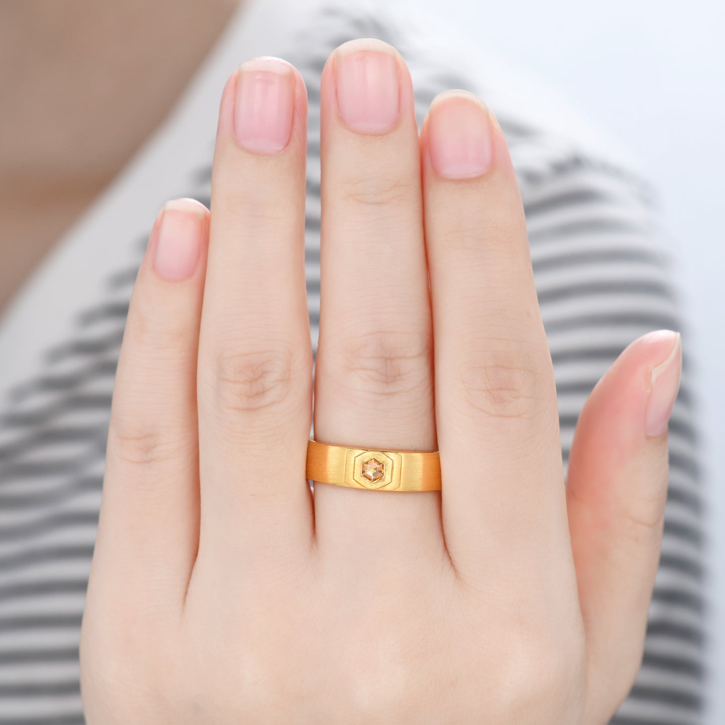 November Birthstone Wedding Rings Men's Hexagon Citrine Band 14K Yellow Gold