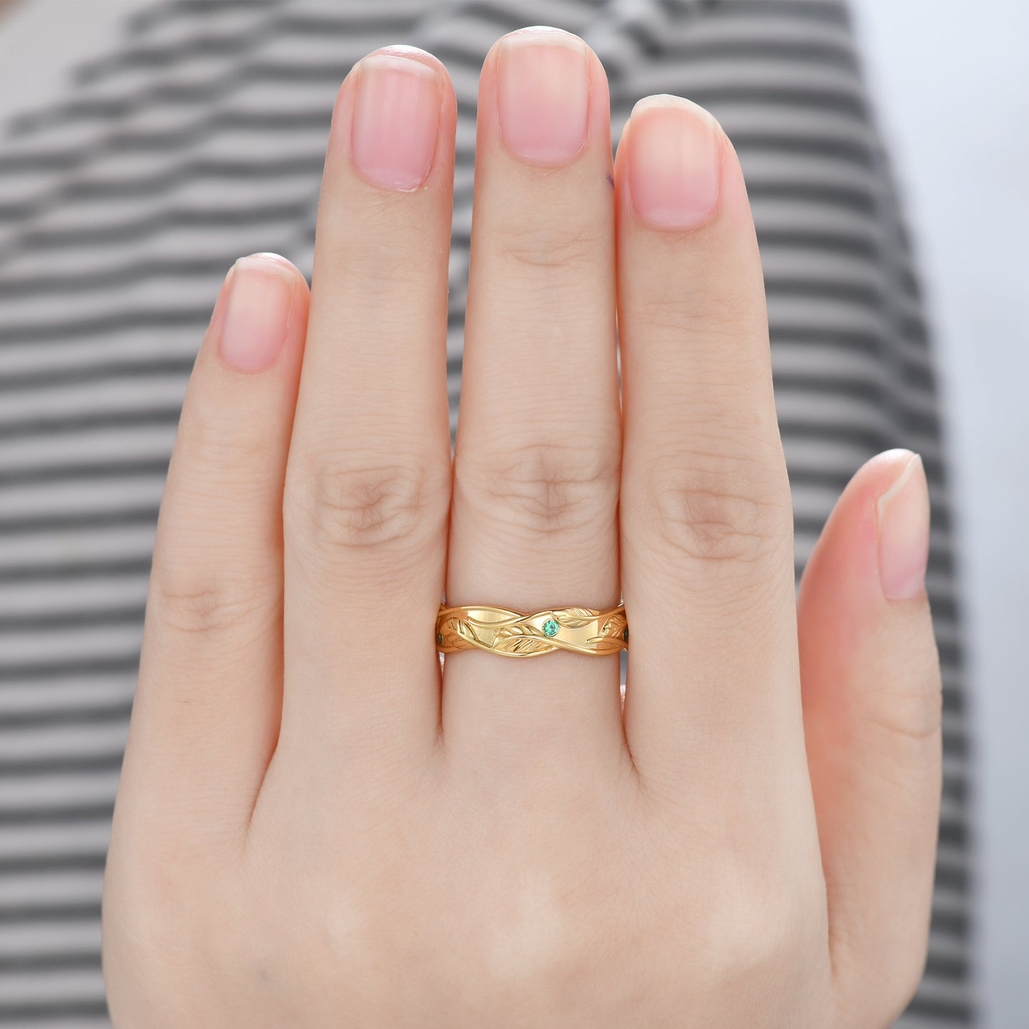 5mm Nature Inspired Men's Wedding Band Emerald Branch Vine Retro Vintage Ring