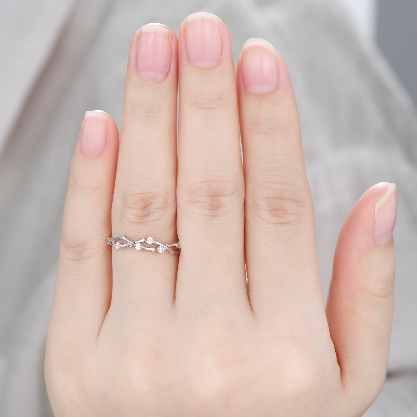 Infinity Twig Leaf Wedding Band Unique Nature Inspired Womens Ring Split Shank