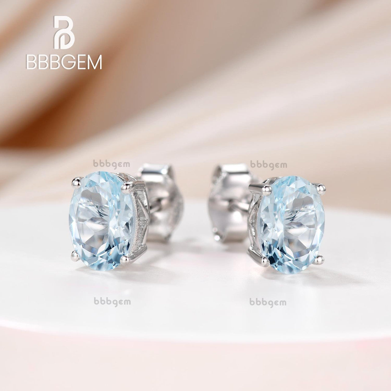 1.30 Carat Oval Shape Aquamarine Stud Earrings In Sterling Silver-14K White Gold Oval Aquamarine Birthstone Earrings-bbbgem