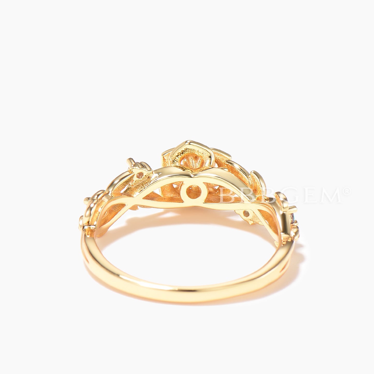 Round Cut Color-change Alexandrite Flower Engagement Ring Leaf Twisted Ring