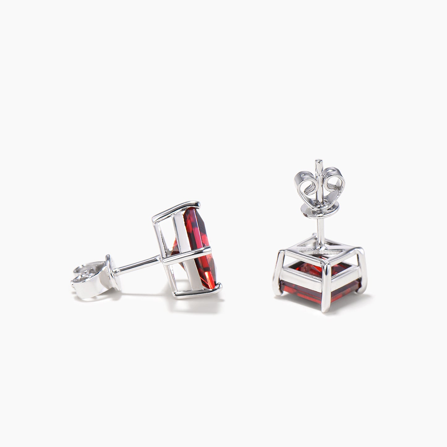 Princess Cut Natural Garnet Stud Earrings Minimalist Red Gemstone Earrings