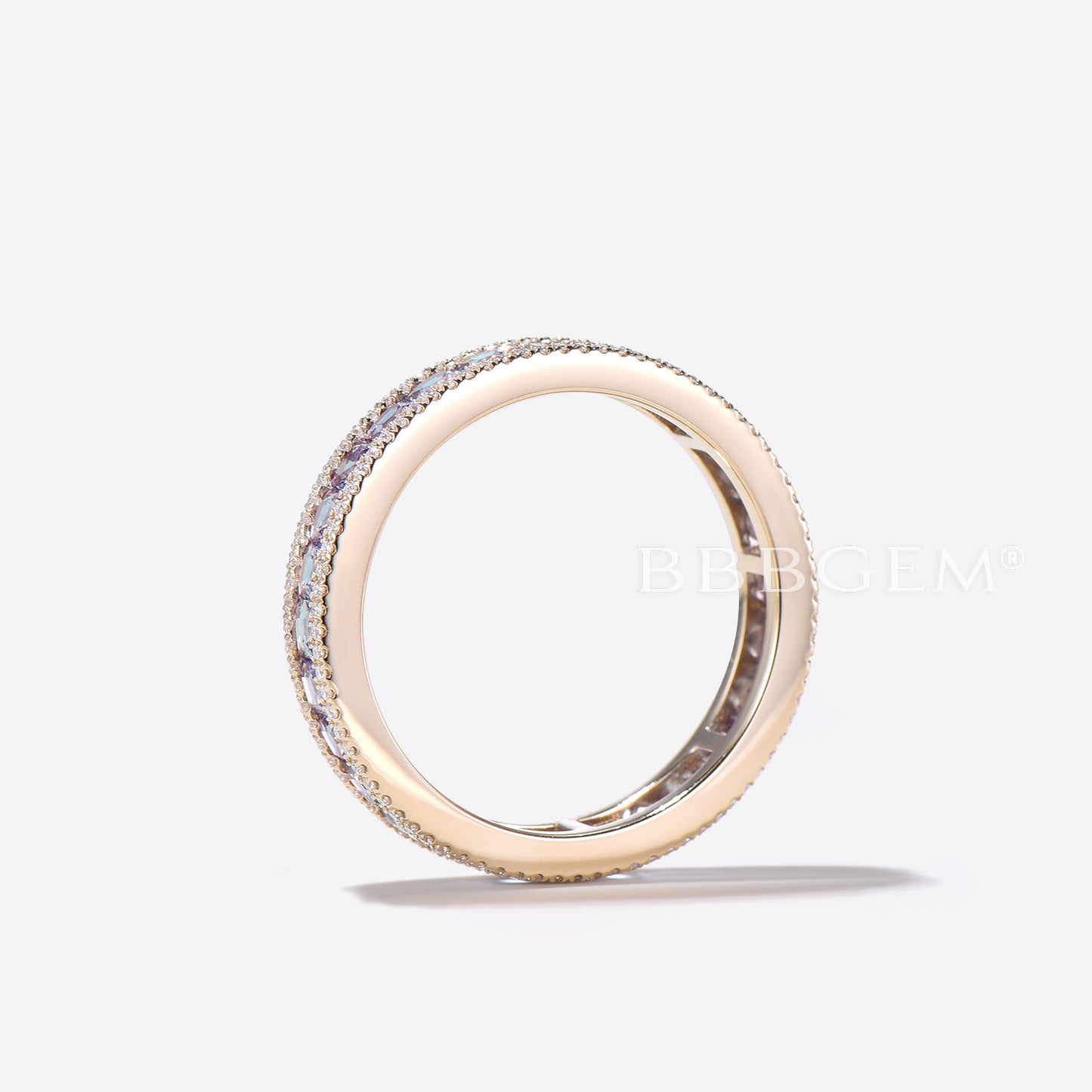 Princess Cut Color-Change Alexandrite Diamond Halo Full Eternity Wedding Ring