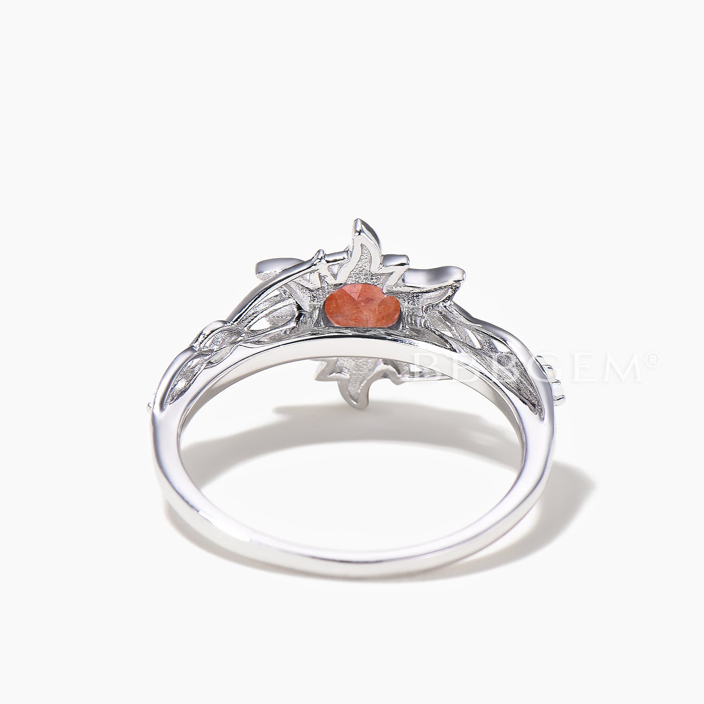Round Cut Natural Sunstone Engagement Ring Opal Sun Bezel Settings Ring