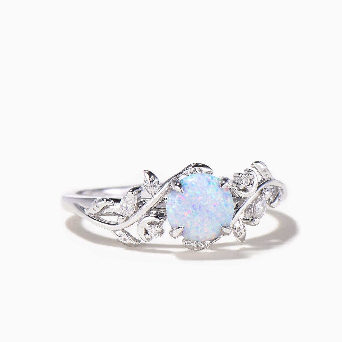 1ct Round Cut White Opal Moon Ring Diamond Nature Inspired Engagement Ring