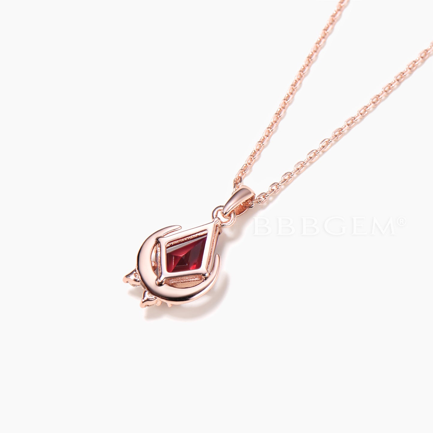 1ct Kite Cut Natural Garnet Diamond Necklace Crescent Moon Necklace