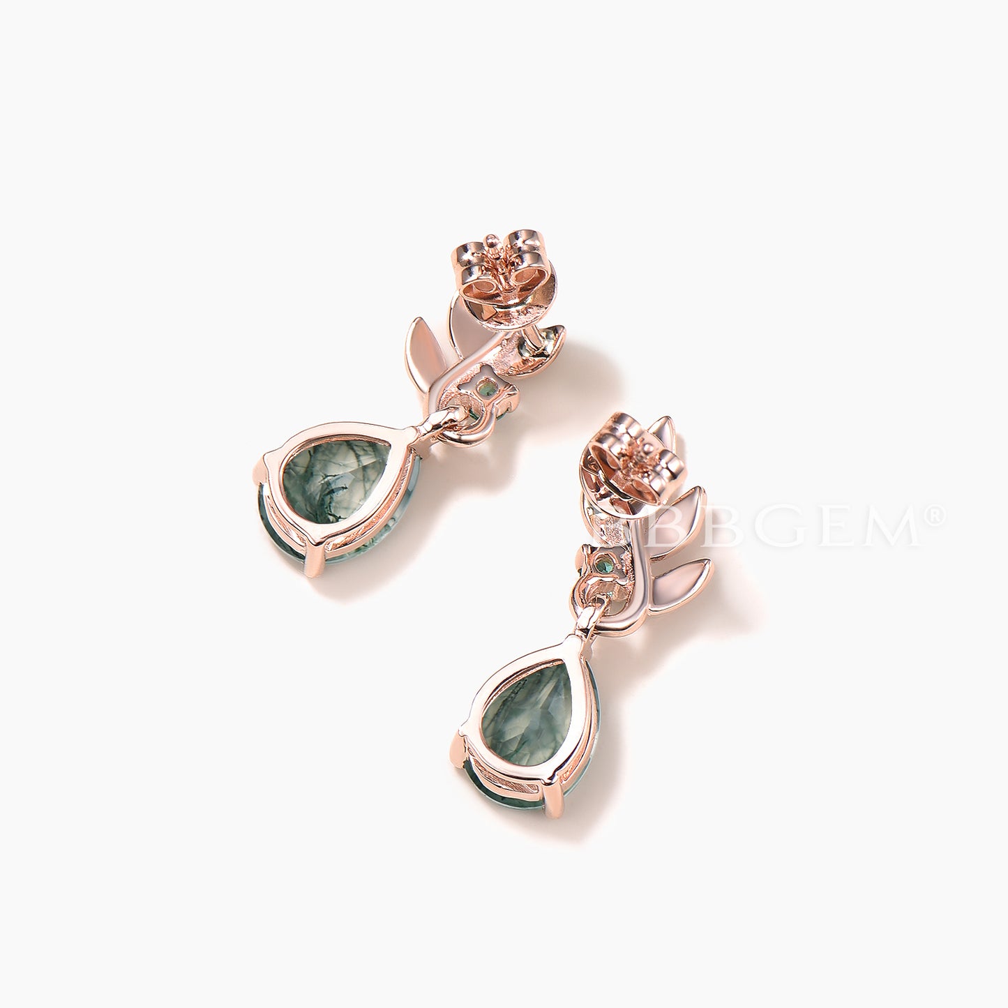 1.25CT Pear Cut Moss Agate Drop Earrings Emerald Leaf Nature Inspired Earrings