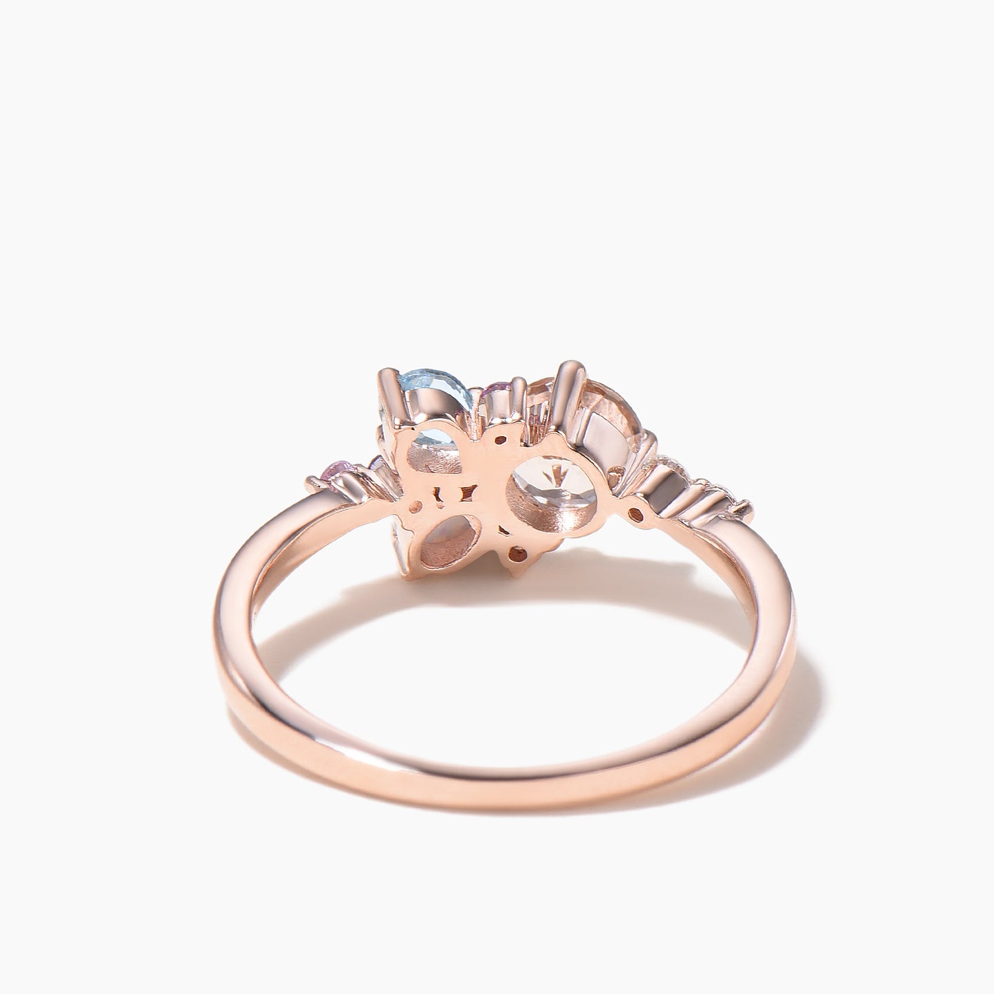 Round Natural Morganite Wedding Ring Aquamarine Opal Mixed Cut Cluster Ring