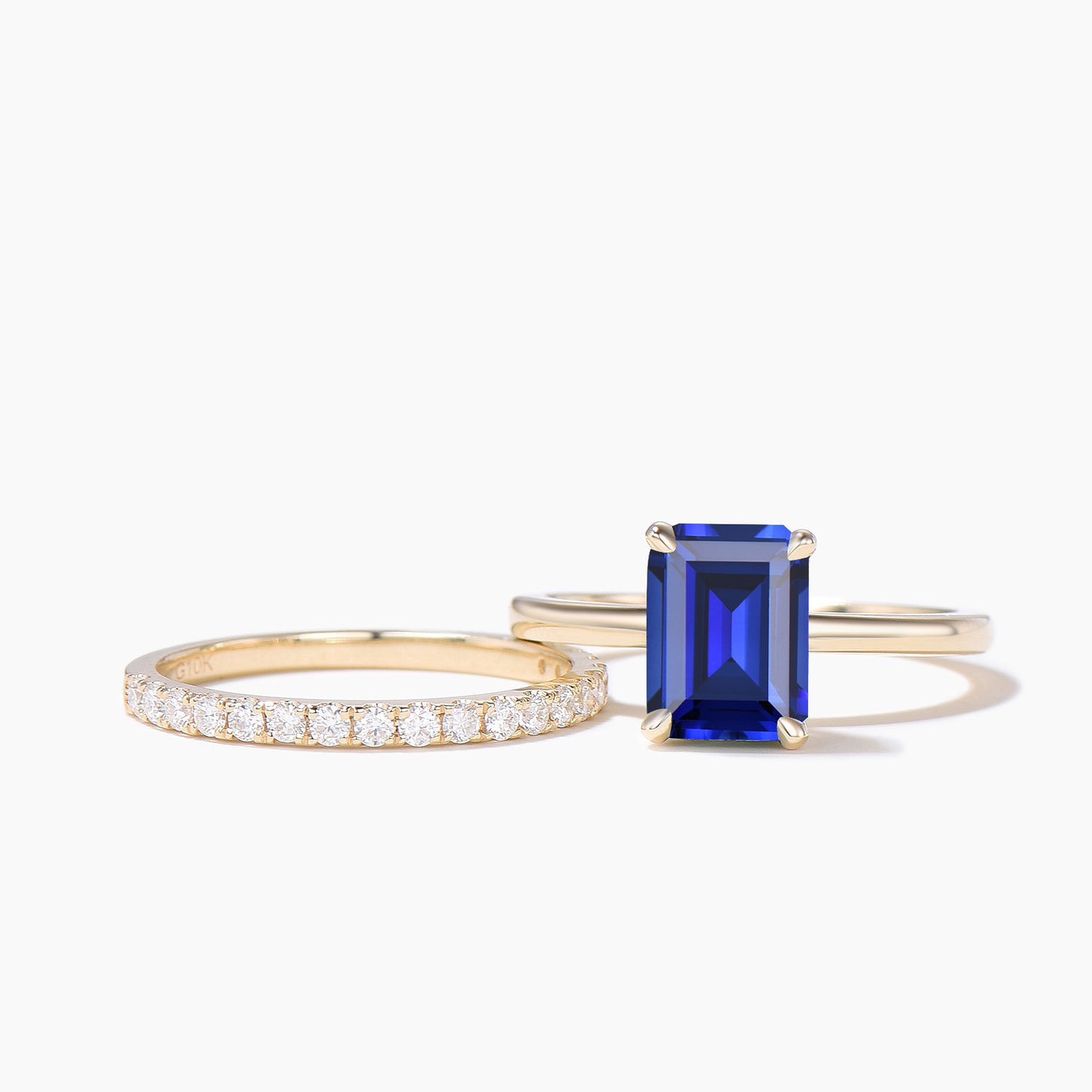 2CT Emerald Cut Blue Sapphire Solitaire Wedding Bridal Ring Hidden Halo Ring
