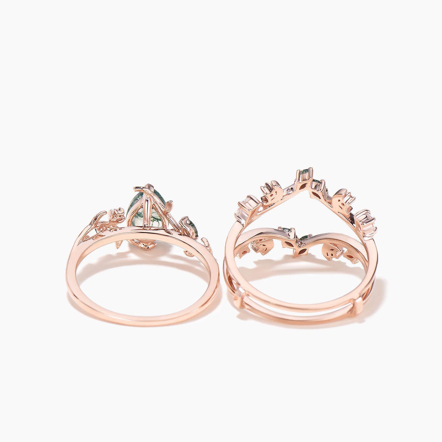 1.25ct Pear Cut Moss Agate Diamond Enhancer Wedding Ring Nature Inspired Bridal Set