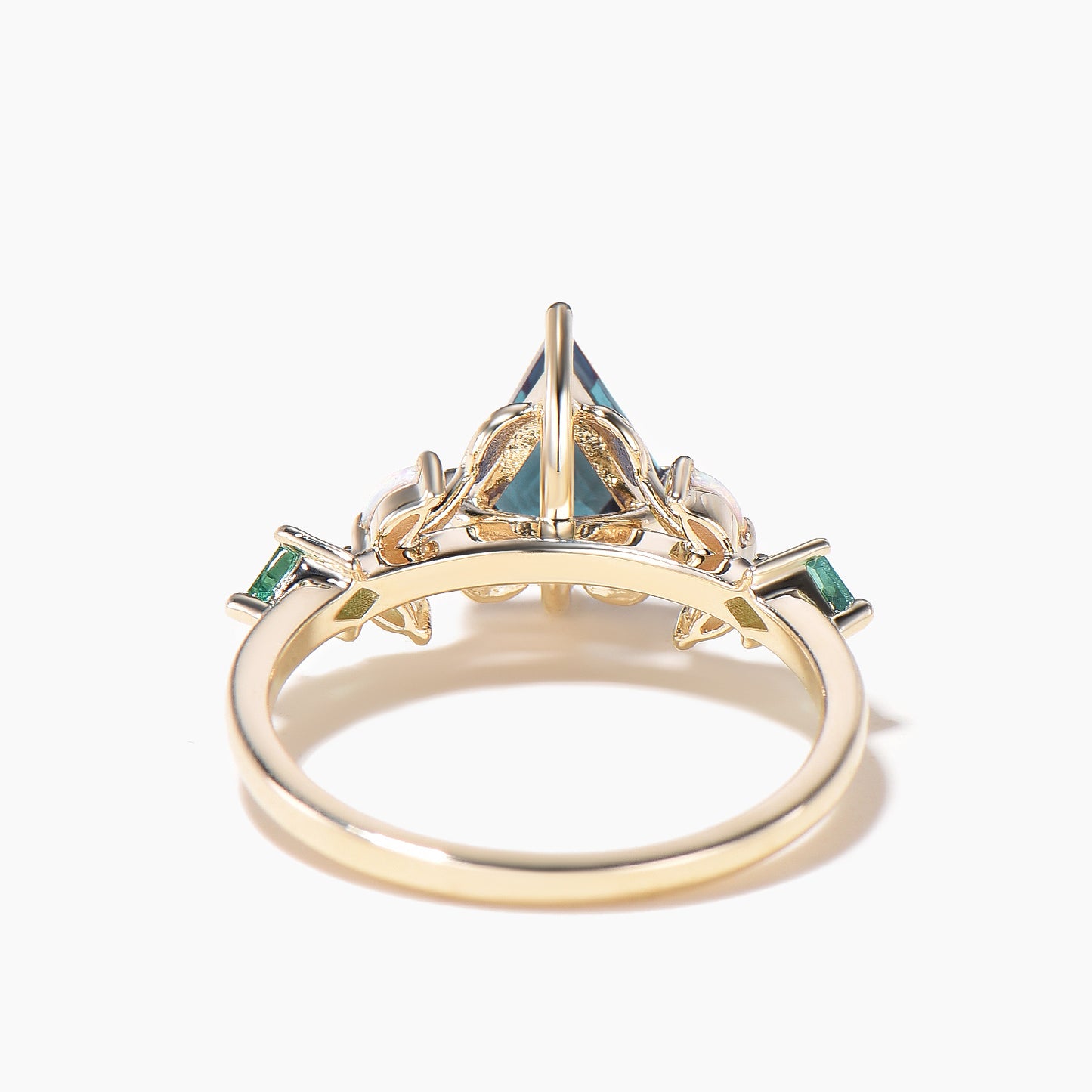 Kite Cut Color-change Alexandrite Bridal Ring Nature Inspired Opal Emerald Ring