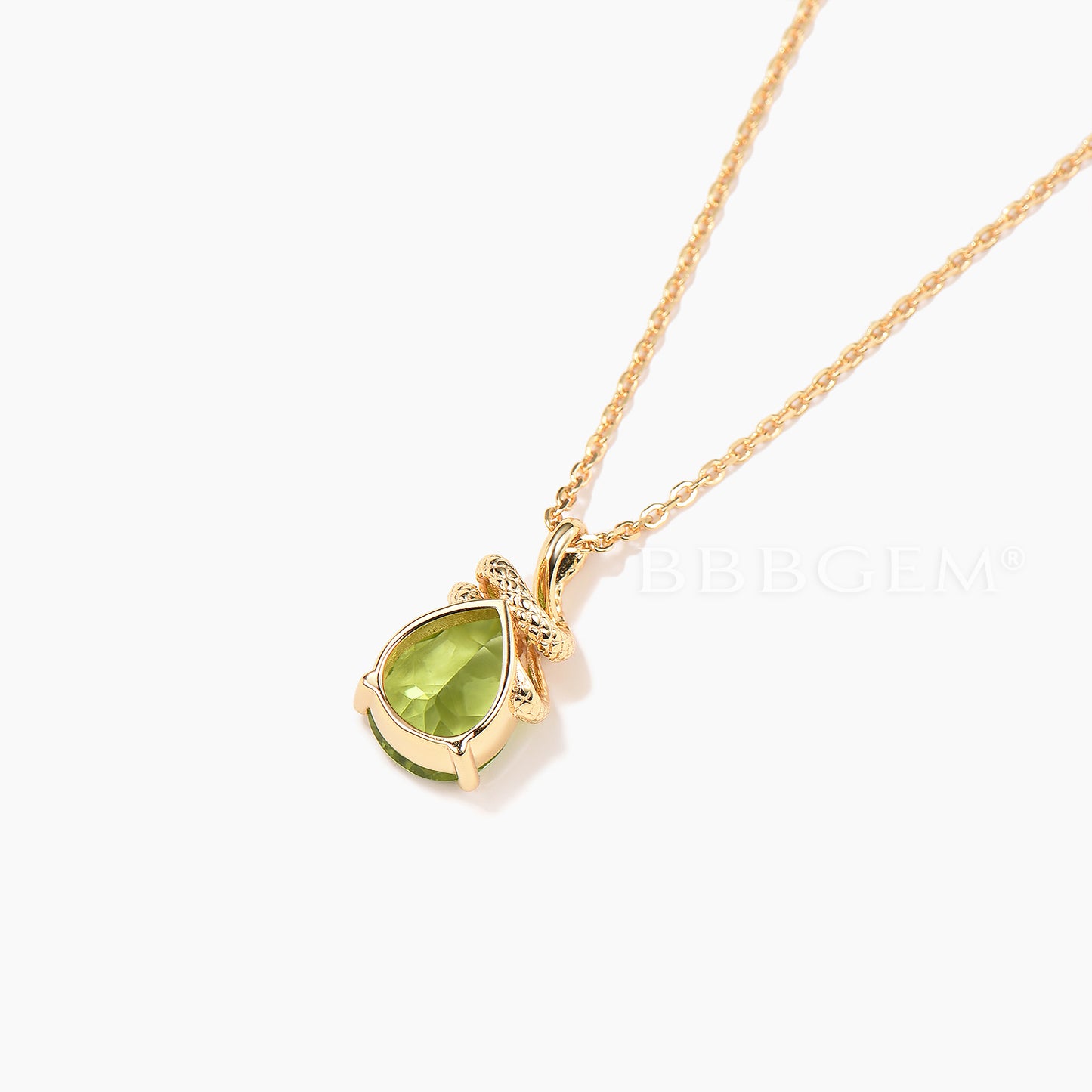 Teardrop Cut Natural Peridot Snake Necklace Solitaire Animal Inspired Pendant