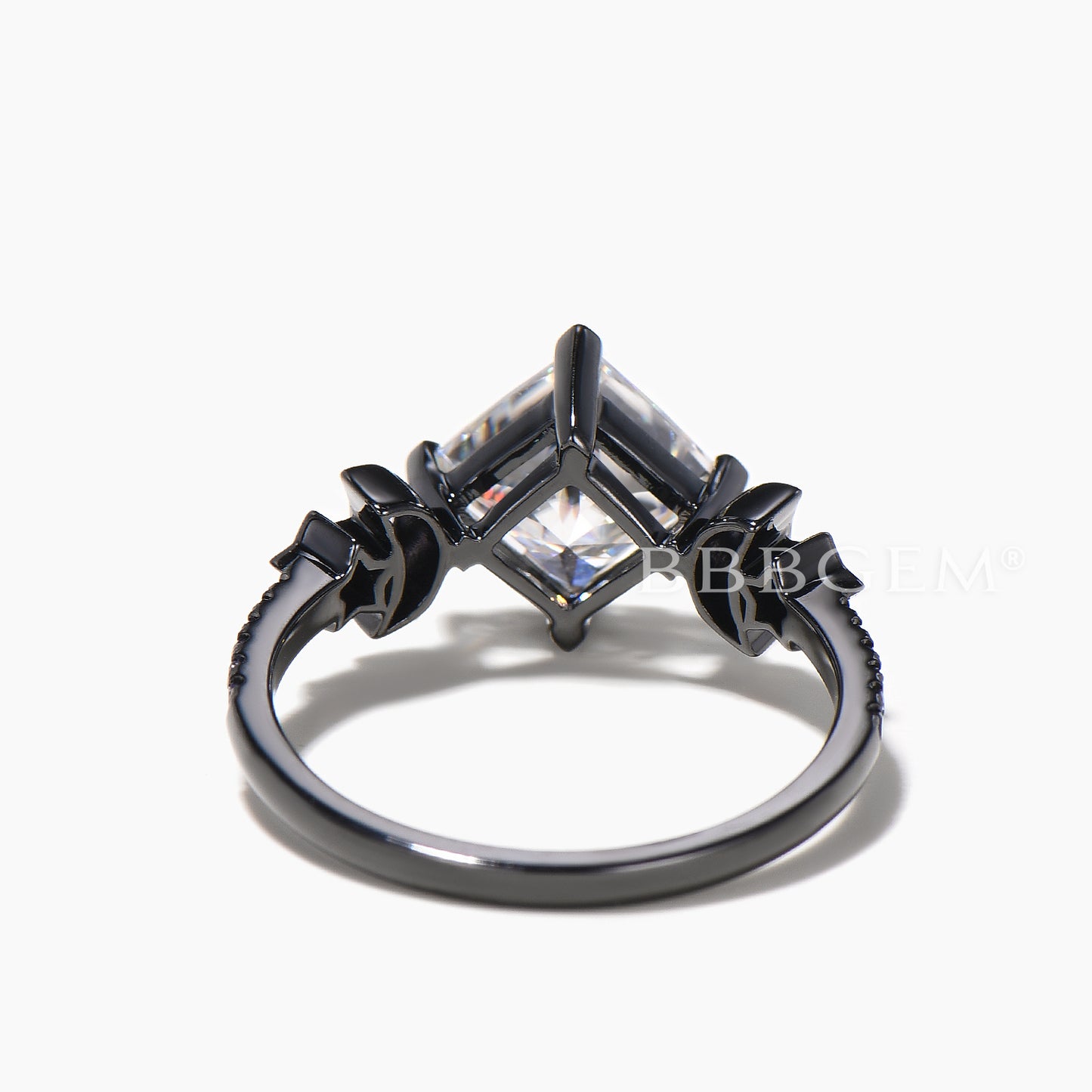 Princess Cut Moissanite Engagement Ring Black Gold Moon Star Blue Sandstone Band