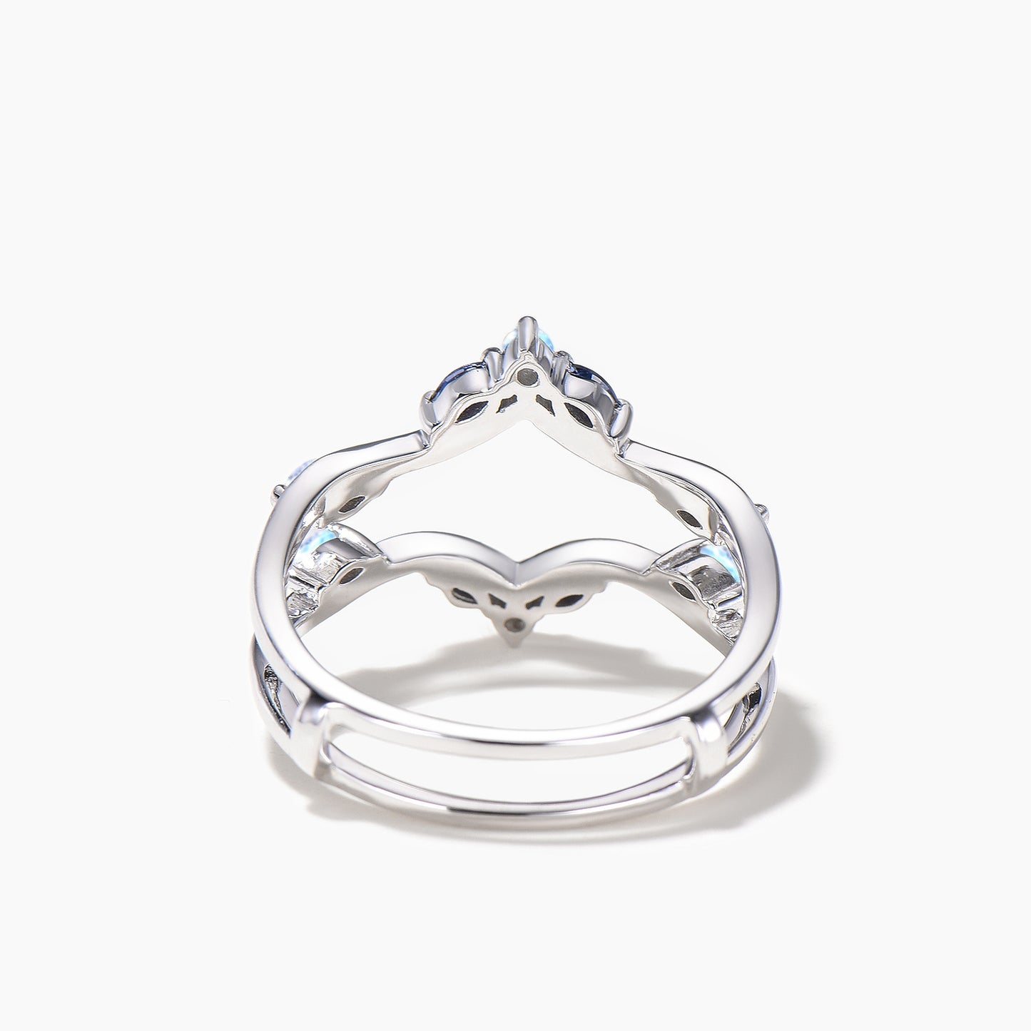 Marquise Cut Sapphire Round Moonstone White Gold Enhancer Wedding Band