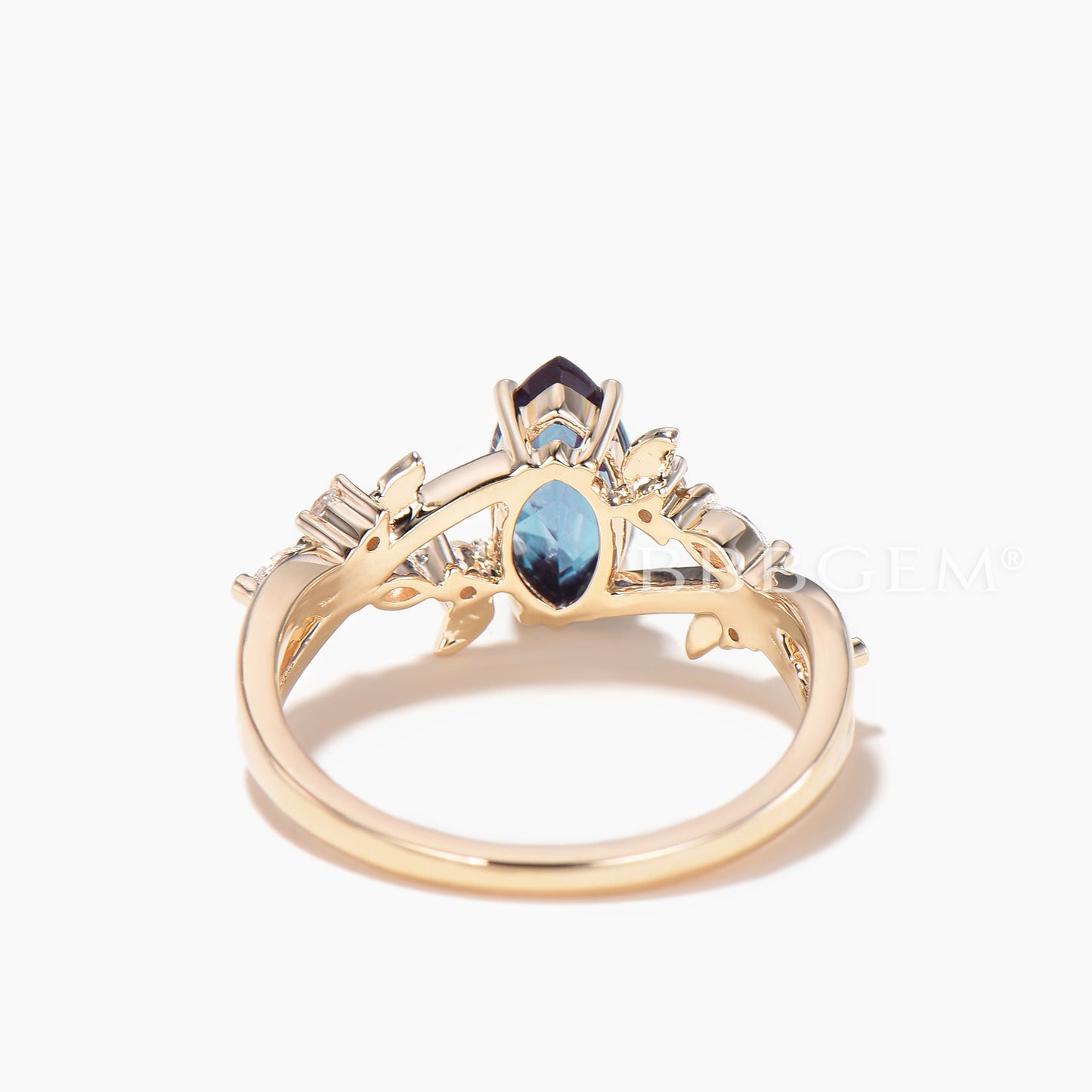 Marquise Color-change Alexandrite Split Shank Wedding Ring Moonstone Leaf Ring