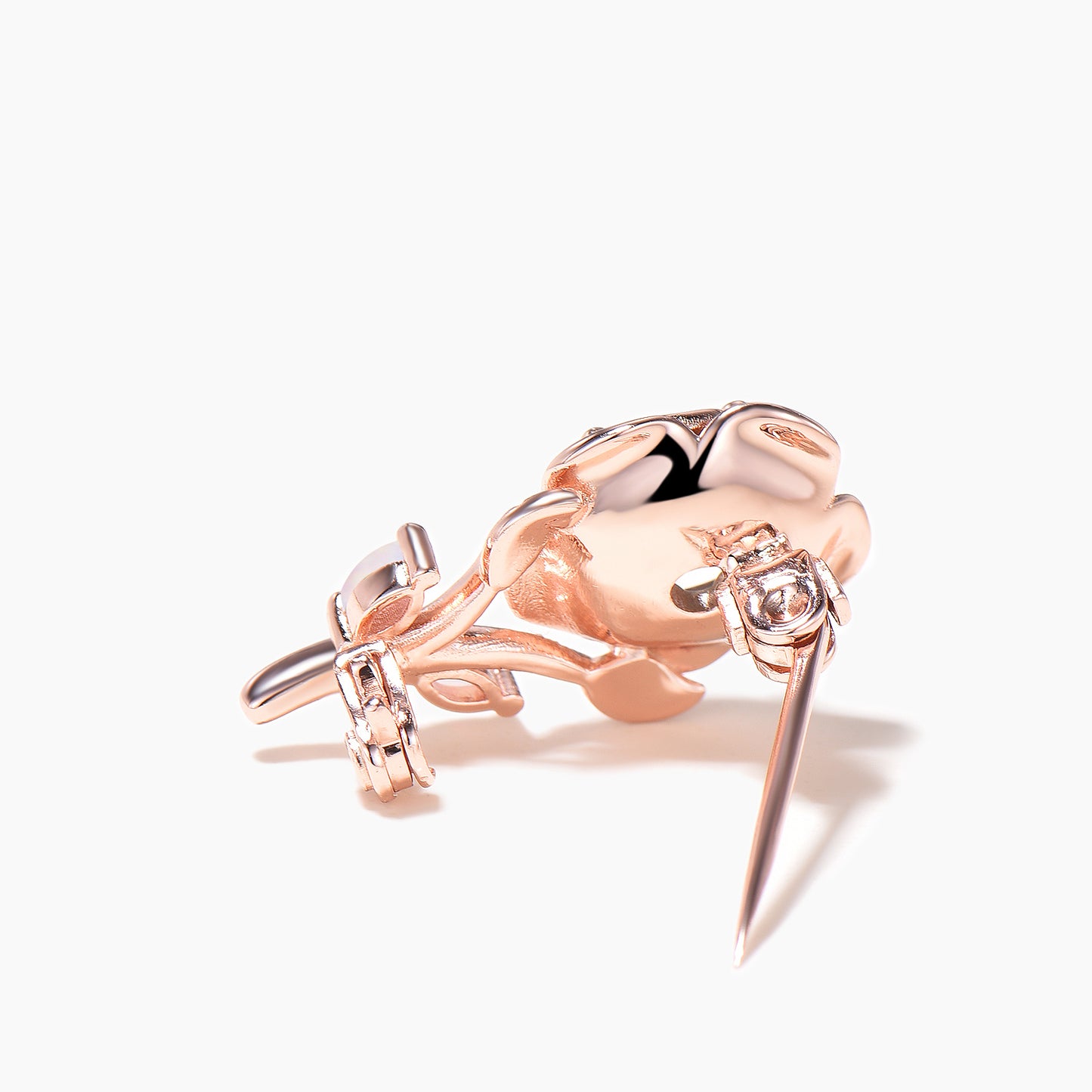 Round Cut Moss Agate Rose Gold Marquise Opal Flower Nature Inspired Brooch