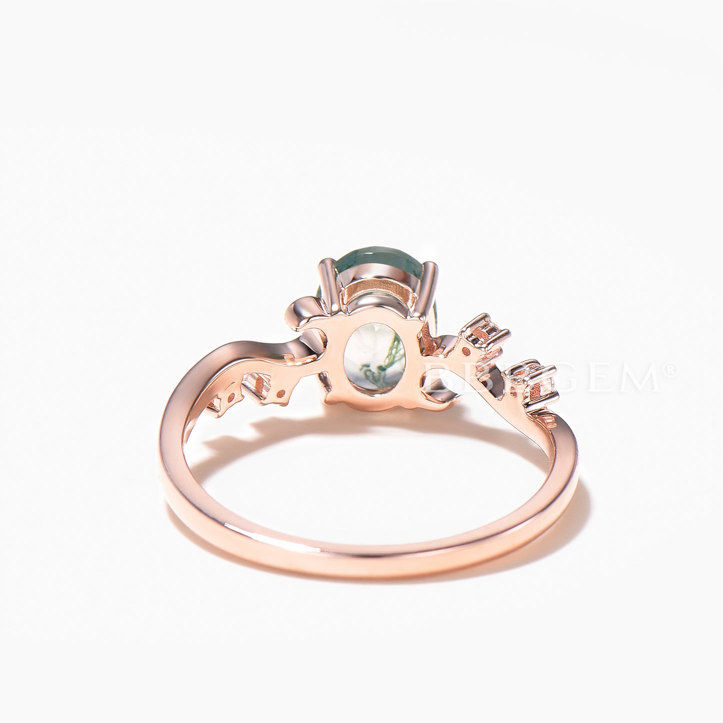 1.5CT Oval Cut Natural Moss Agate Engagement Ring Diamond Art Deco Ring