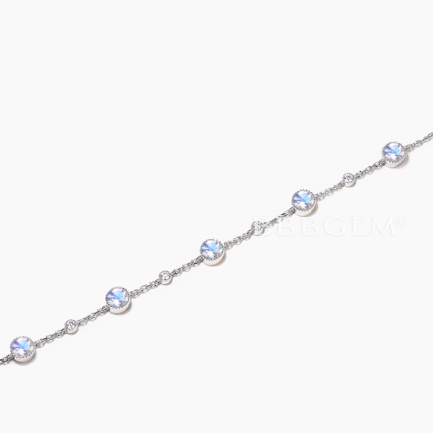 Round Cut Natural Moonstone Bezel Set Bracelet Diamond White Gold Bracelet