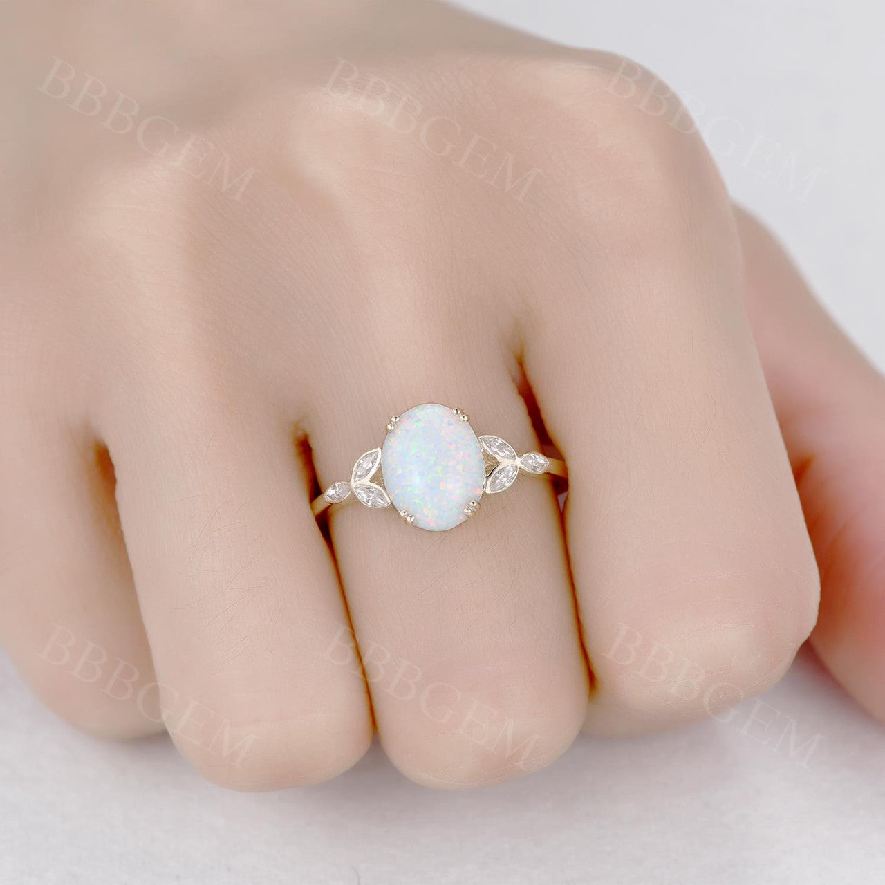 3.5 Carat Oval Opal Engagement Ring Moissanite Yellow Gold