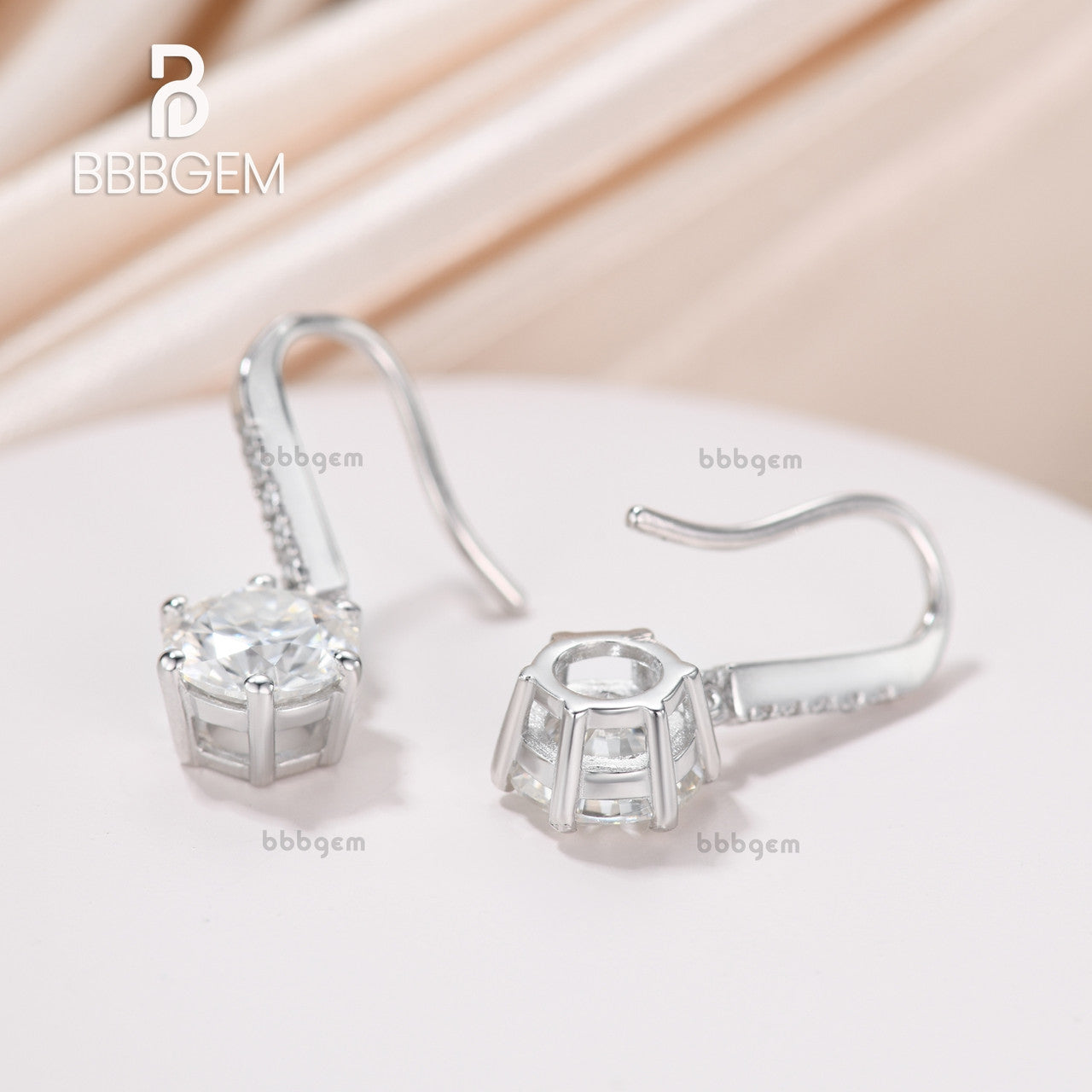 14K WHITE GOLD round cut MOISSANITE DROP EARRINGS-2.5 carat solitaire moissanite fishhook dangle earrings-moissanite round drop earrings