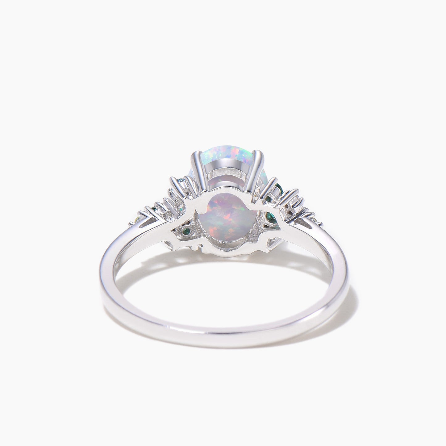 Oval Cut White Opal Engagement Ring Emerald Peridot Topaz Cluster Wedding Ring