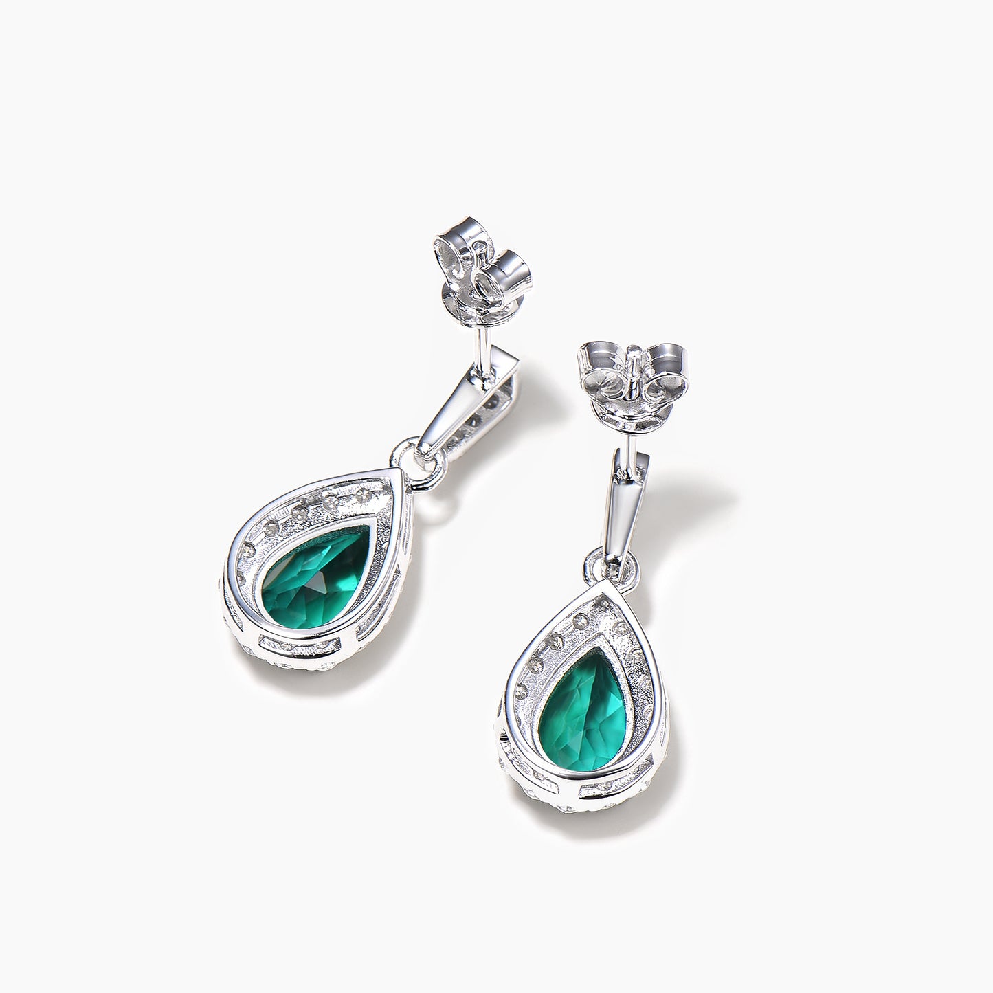 1.25CT Teardrop Cut Emerald Drop Earrings Diamond Halo White Gold Earrings