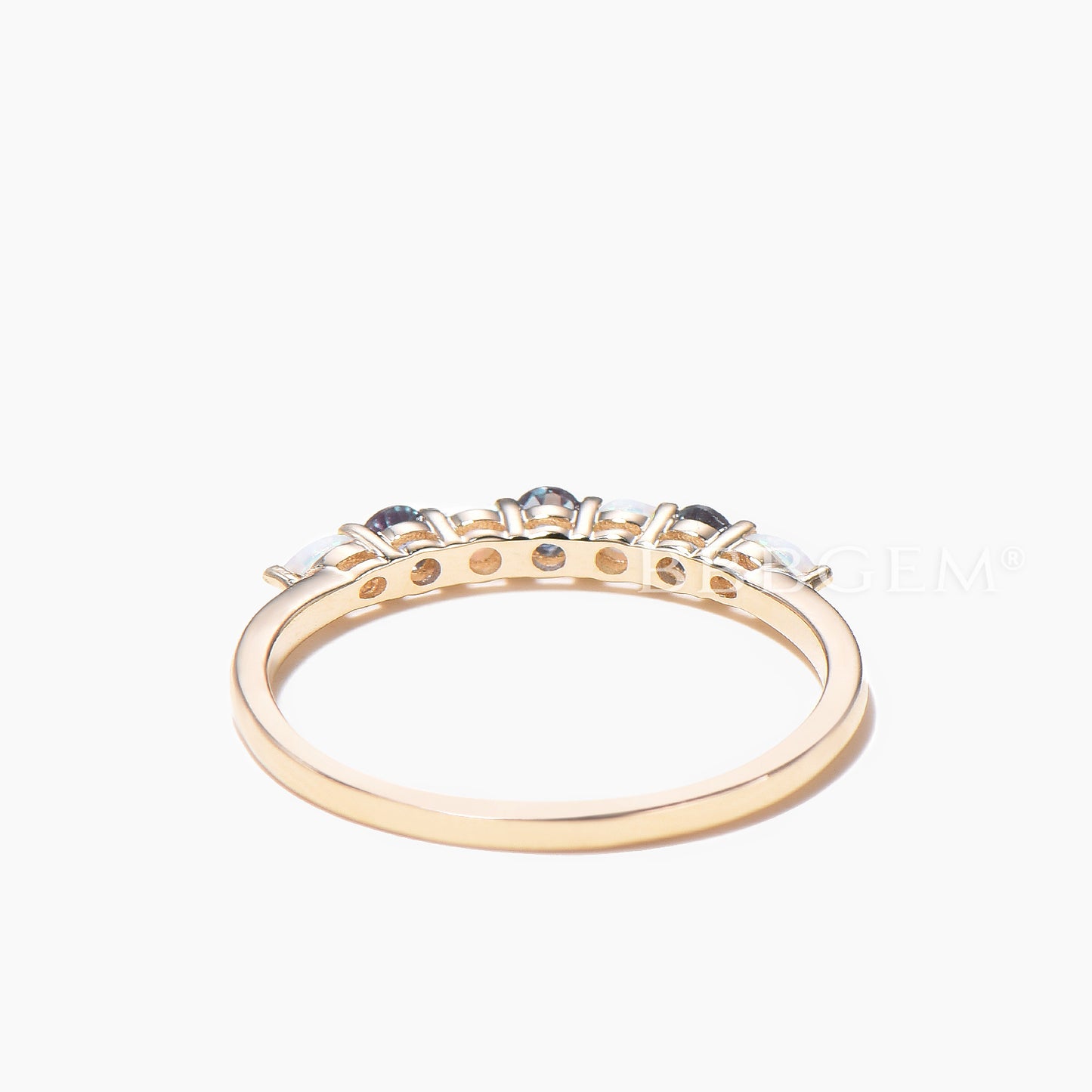 Mixed Cut Color-change Alexandrite White Opal Wedding Ring Eternity Band