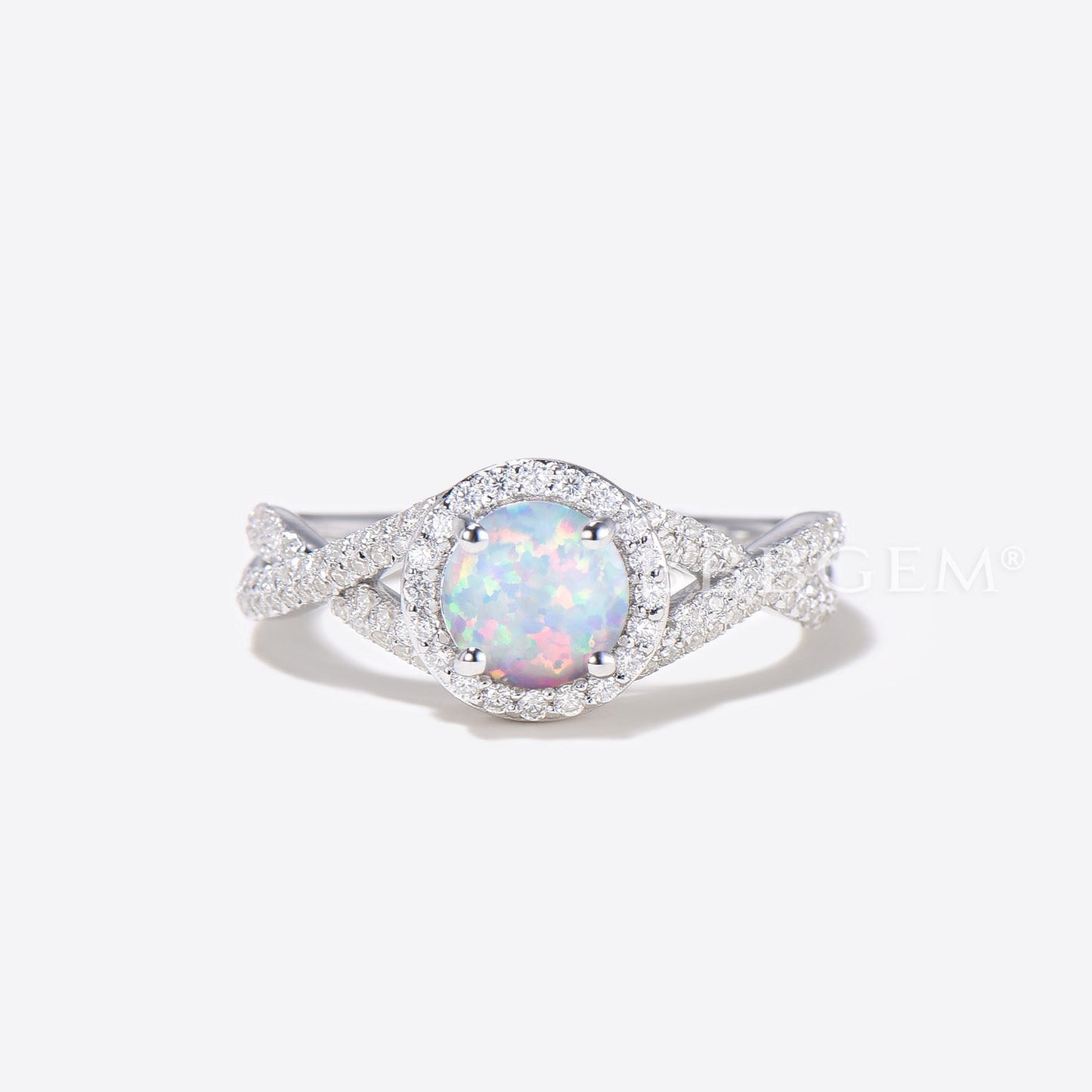 Vintage Opal Engagement Ring Set for Women Halo Diamond/Moissanite Wedding Ring White Gold