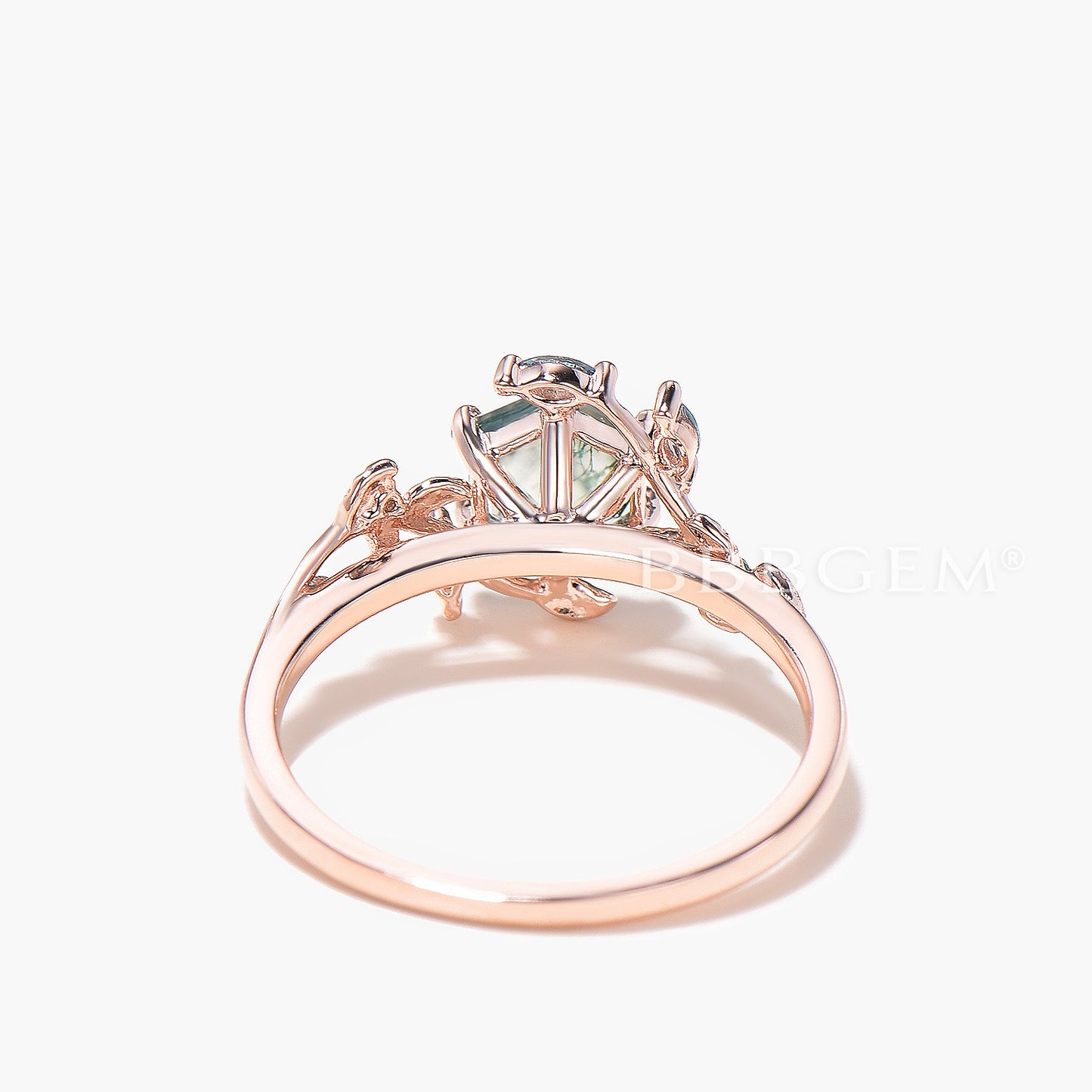 Hexagon Cut Natural Moss Agate Engagement Ring Alexandrite Leaf Twisted Ring