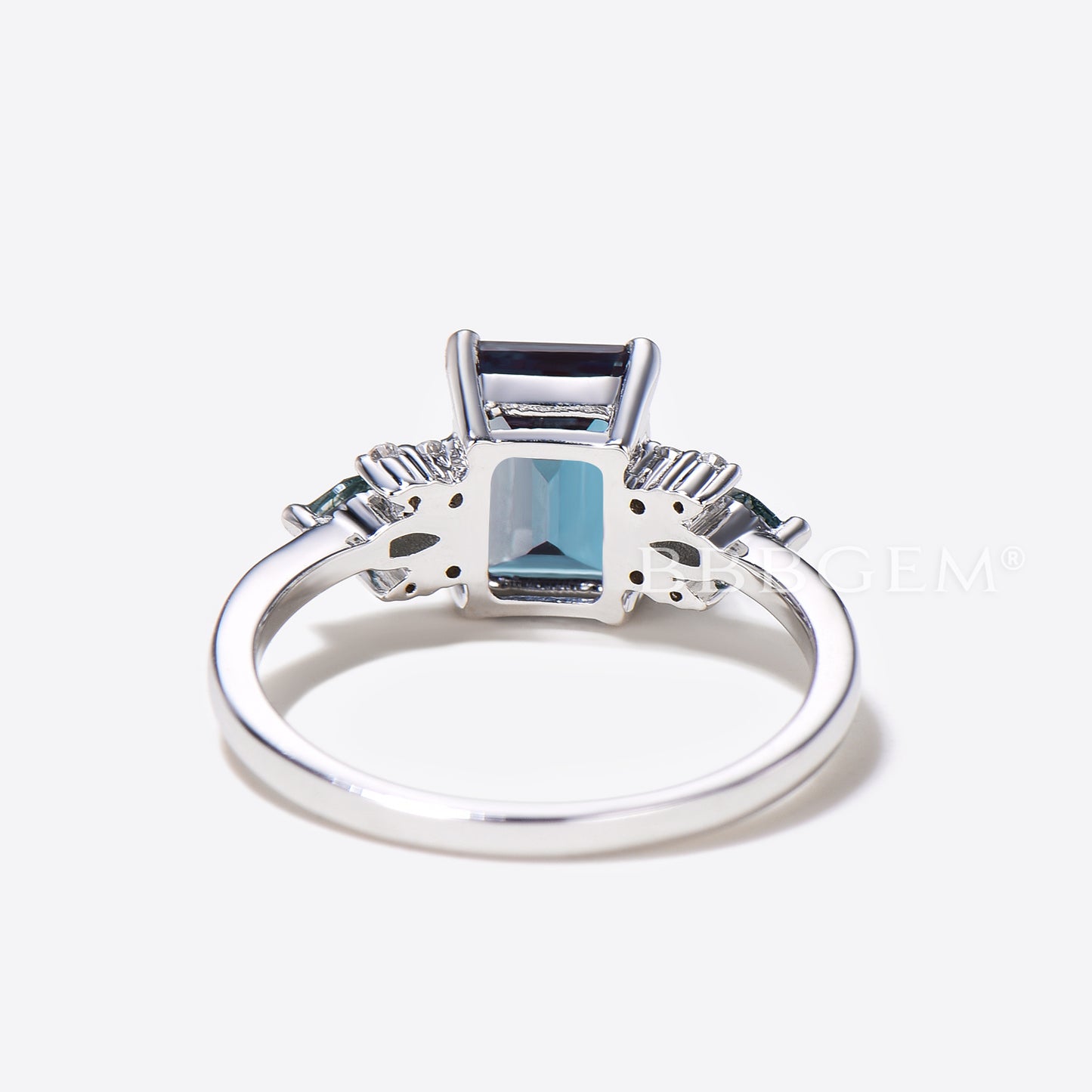 2ct Emerald Cut Color-change Alexandrite Engagement Ring Diamond Cluster Ring