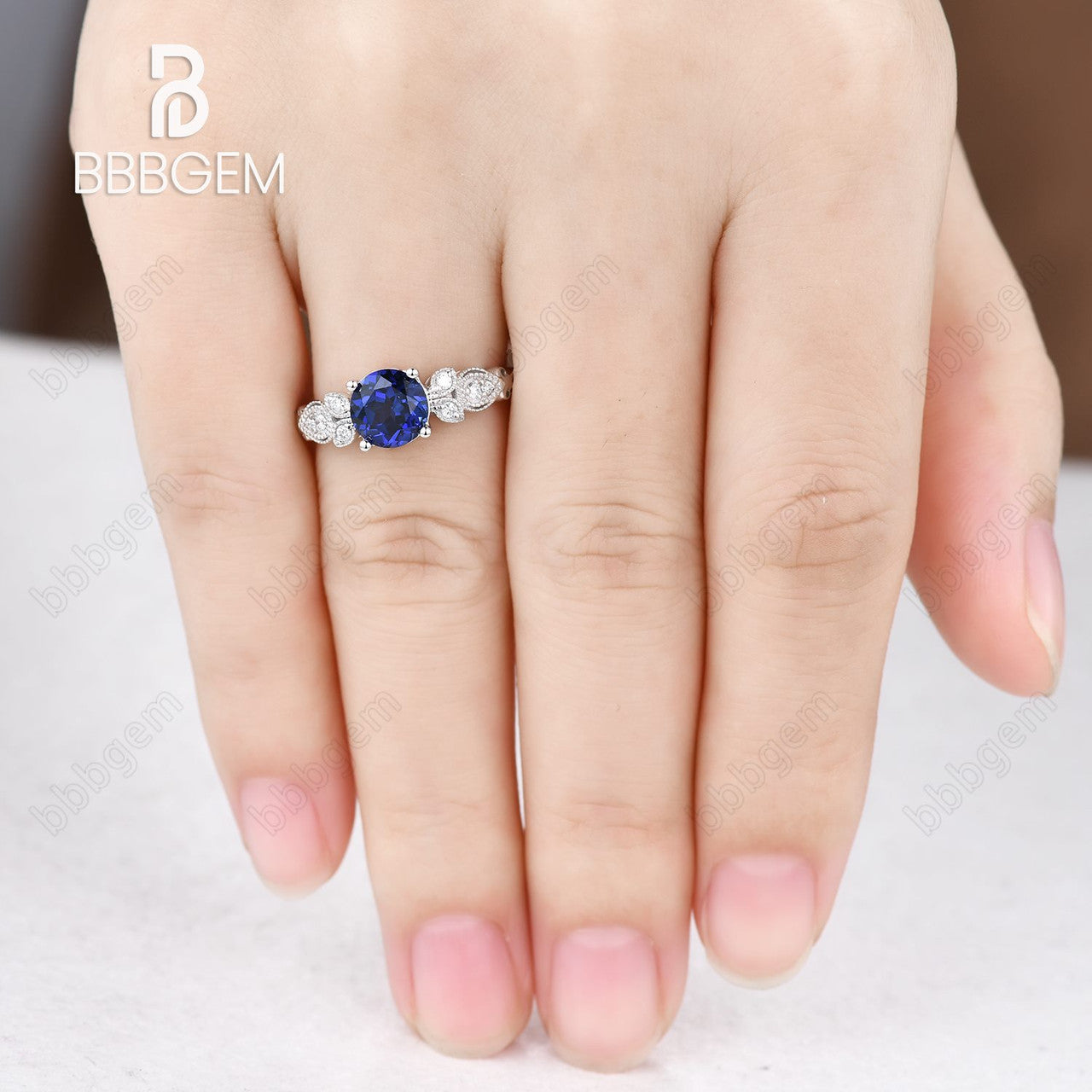 Sapphire Engagement Rings On Hand-BBBGEM Vintage Sapphire Engagement Rings