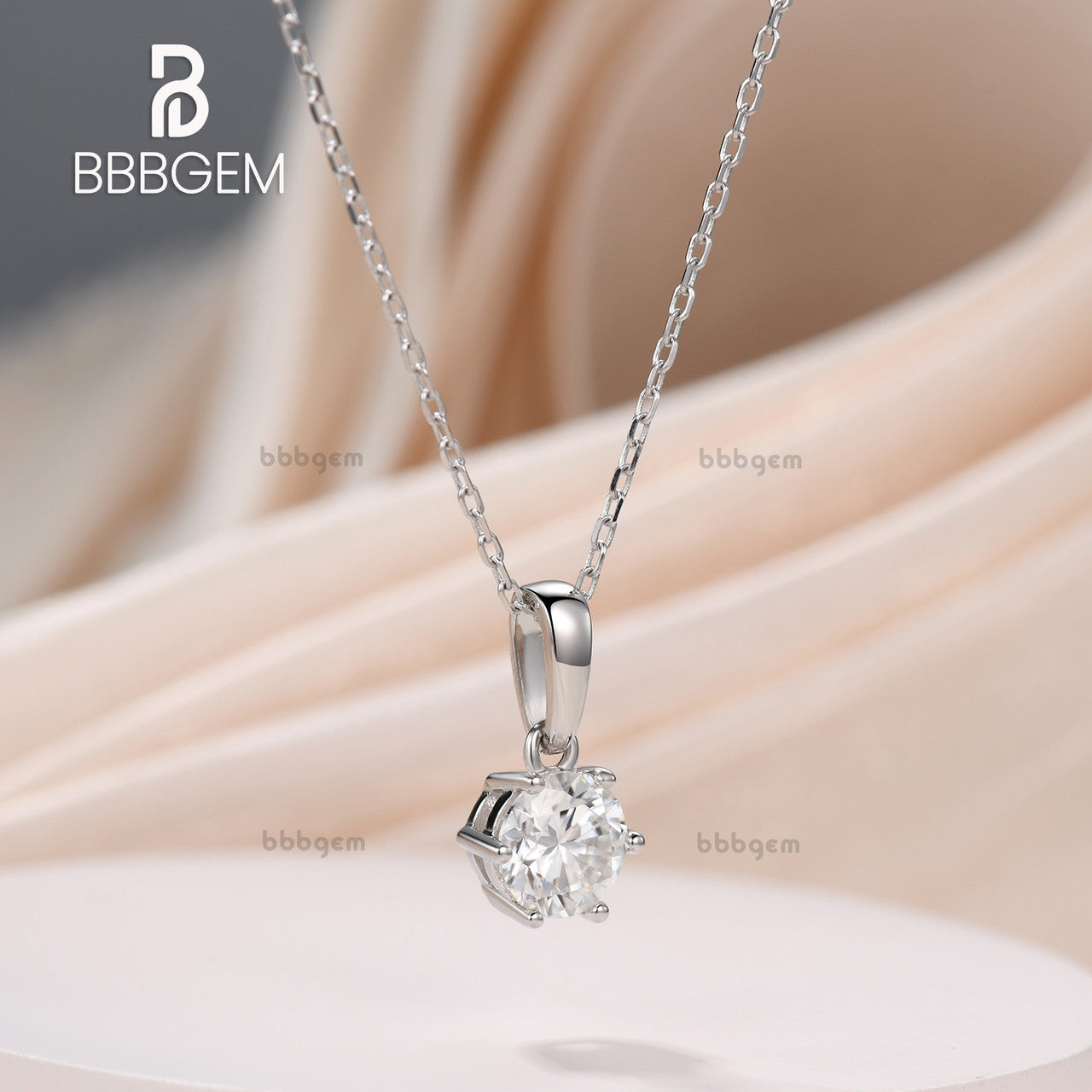 1CT Solitaire Moissanite Necklace, 14K White Gold Necklace, Minimalist Necklace, Dainty Moissanite Pendant, Silver Necklace, Bridal Gift (6)