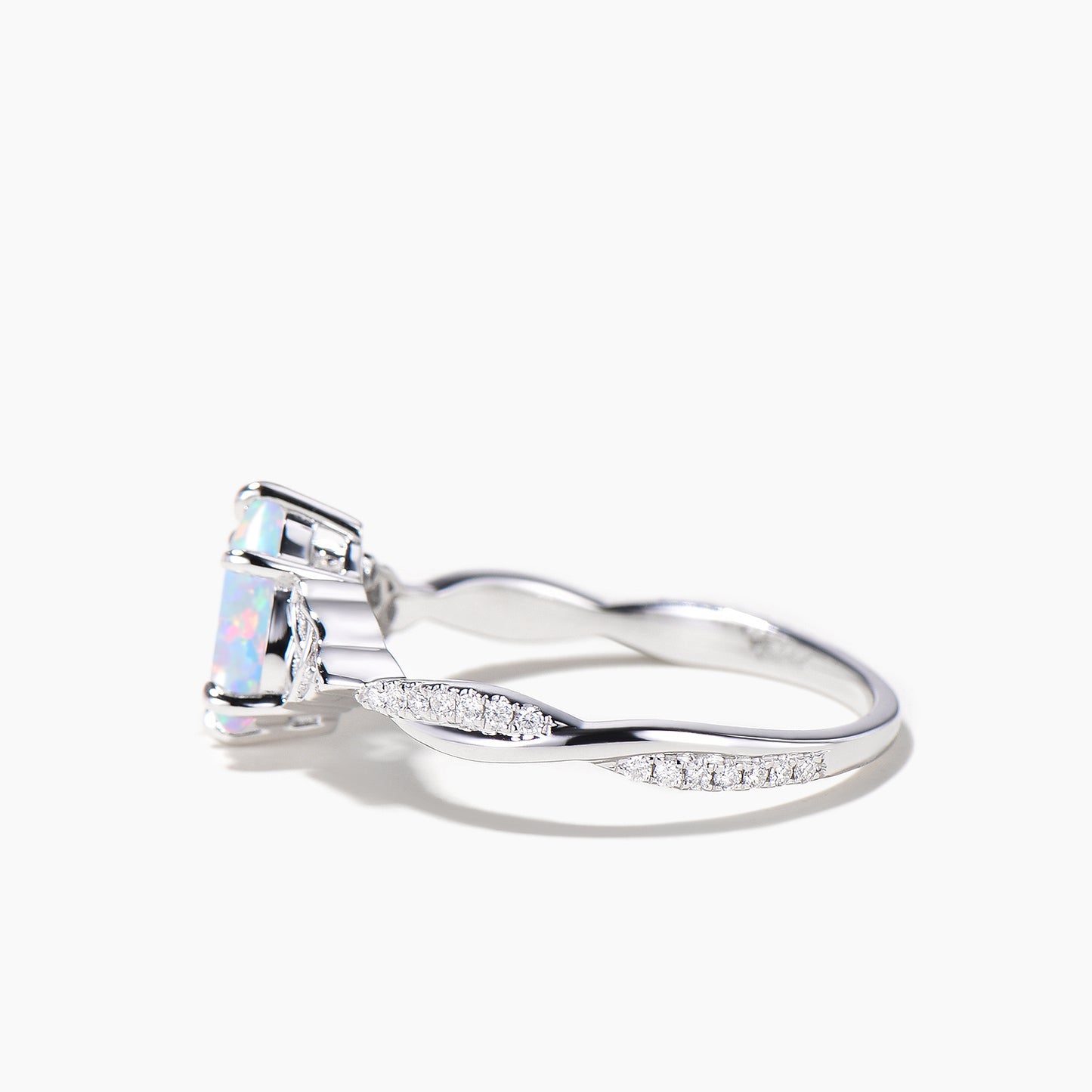 Teardrop Cut White Opal Twisted Engagement Ring Diamond Celtic Knot Ring