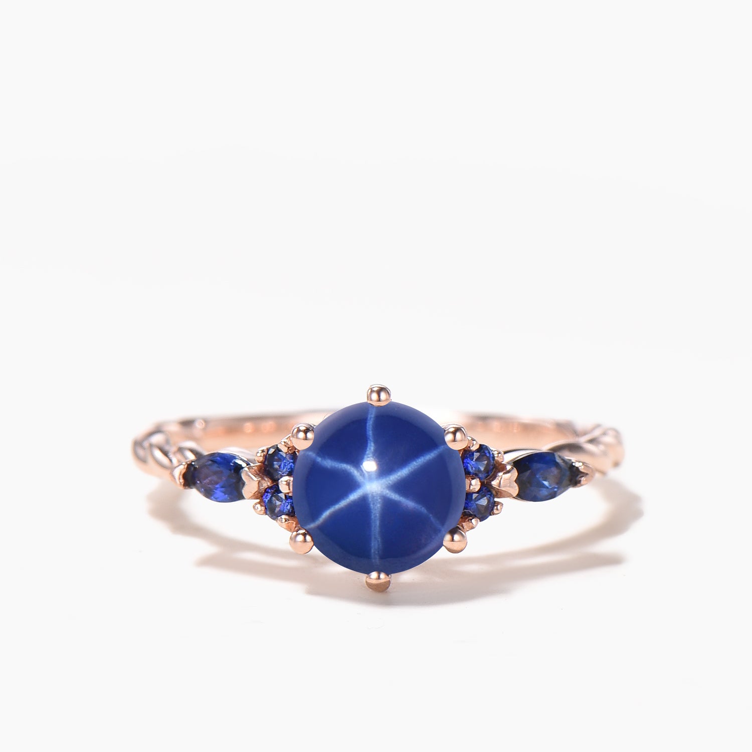 Vintage Lindy Blue Star Sapphire Ring 7mm Round Rose Gold | BBBGEM