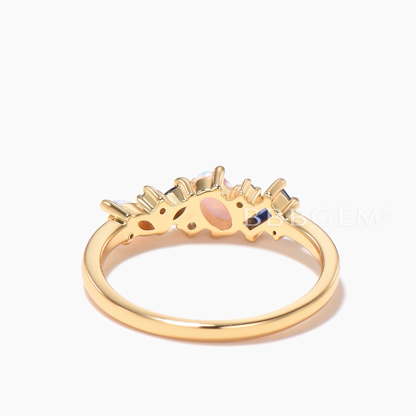 Mixed Cut White Opal Sapphire Engagement Ring Tanzanite Diamond Cluster Ring