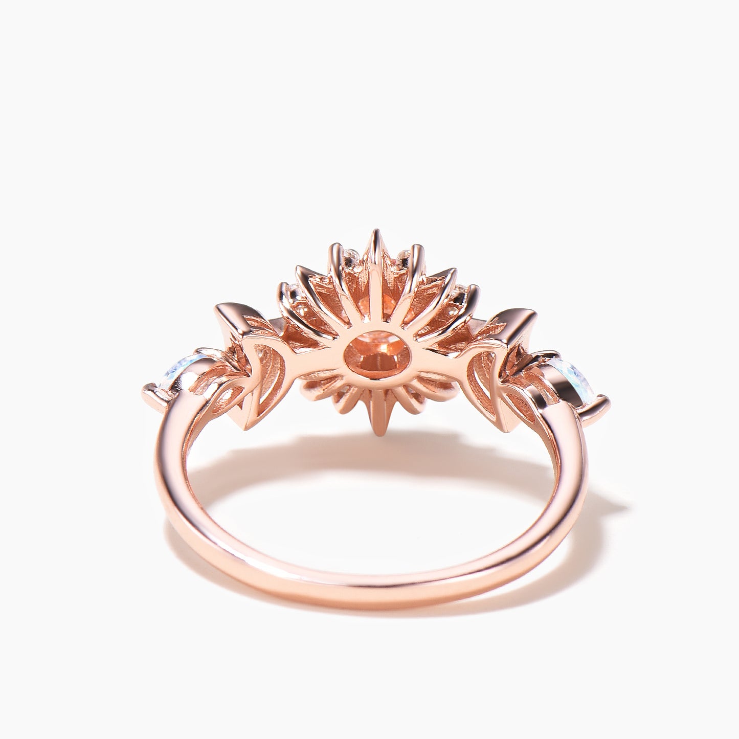 Round Cut Sunstone Moon Ring Moonstone Diamond Sun Engagement Ring