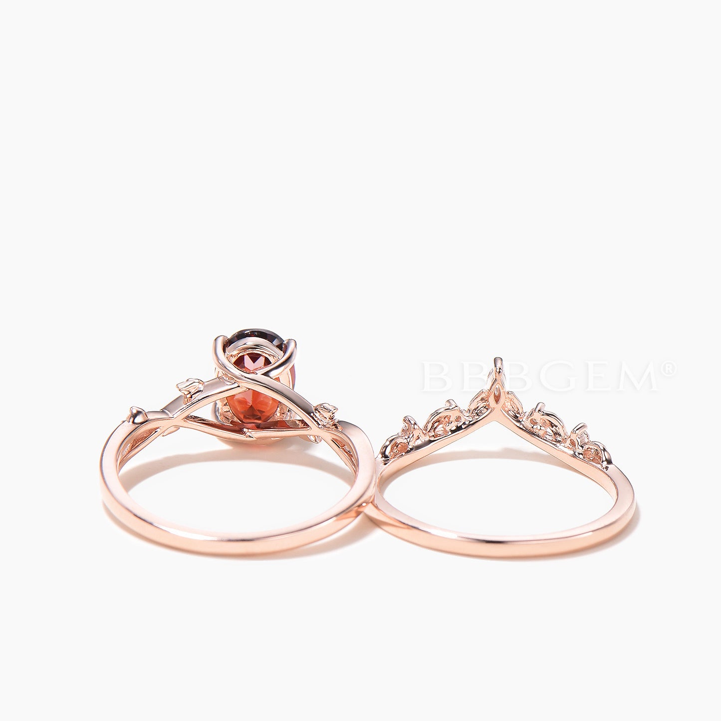 1.5CT Oval Cut Natural Garnet Engagement Ring Diamond Split Shank Bridal Set