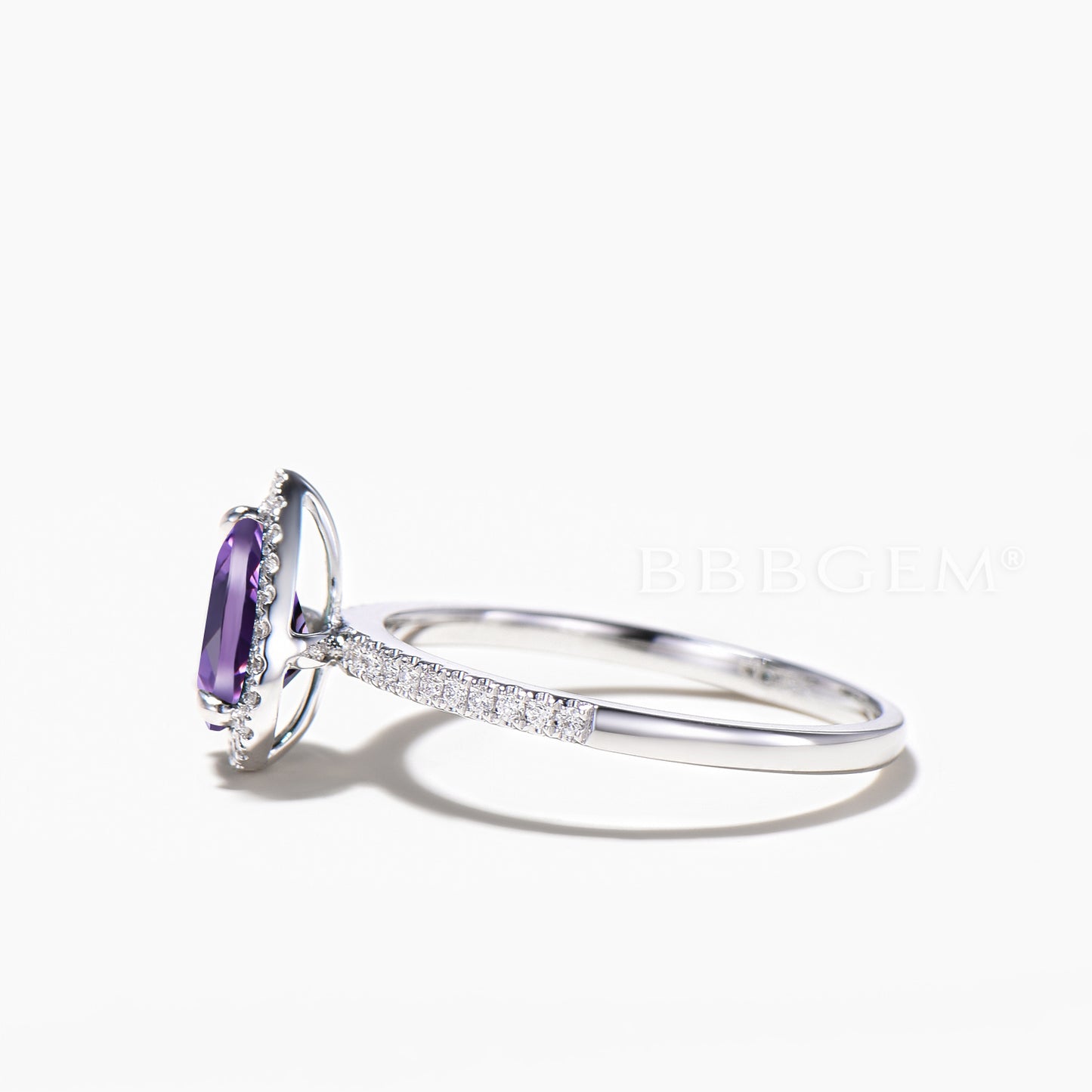 Teardrop Cut Natural Amethyst Engagement Ring Half Eternity Diamond Halo Ring