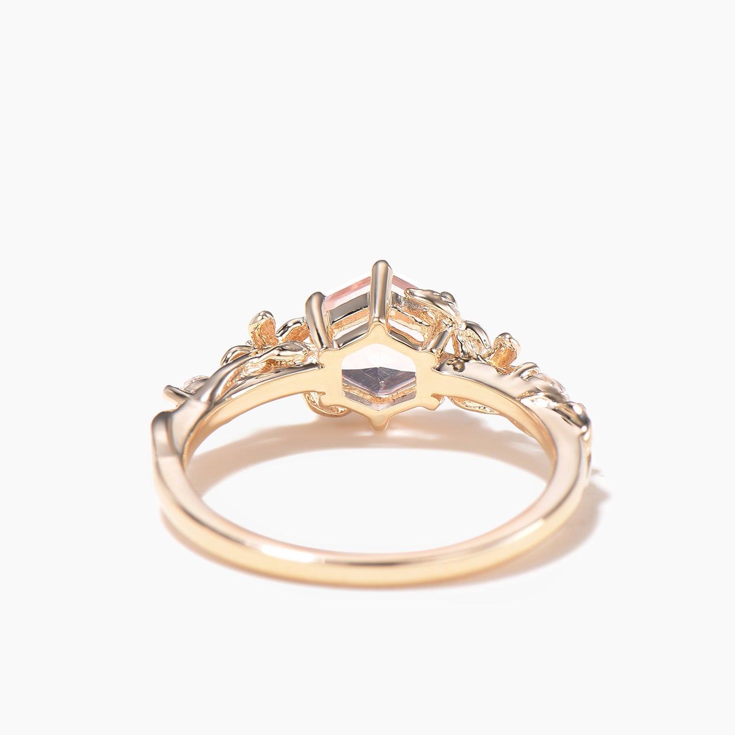 1ct Hexagon Cut Natural Rose Quartz Diamond Flower Nature Inspired Engagement Ring