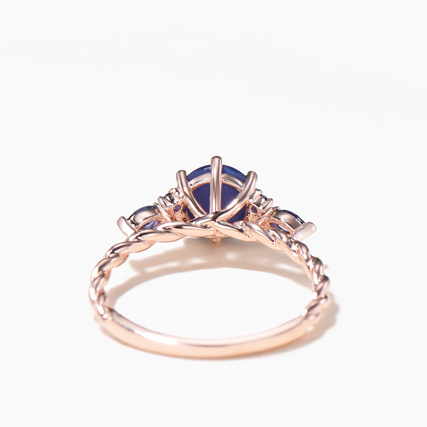 Cluster Lindy Blue Star Ring 7mm Round Blue Star Sapphire Ring With Rose Gold Twisted Rope Band