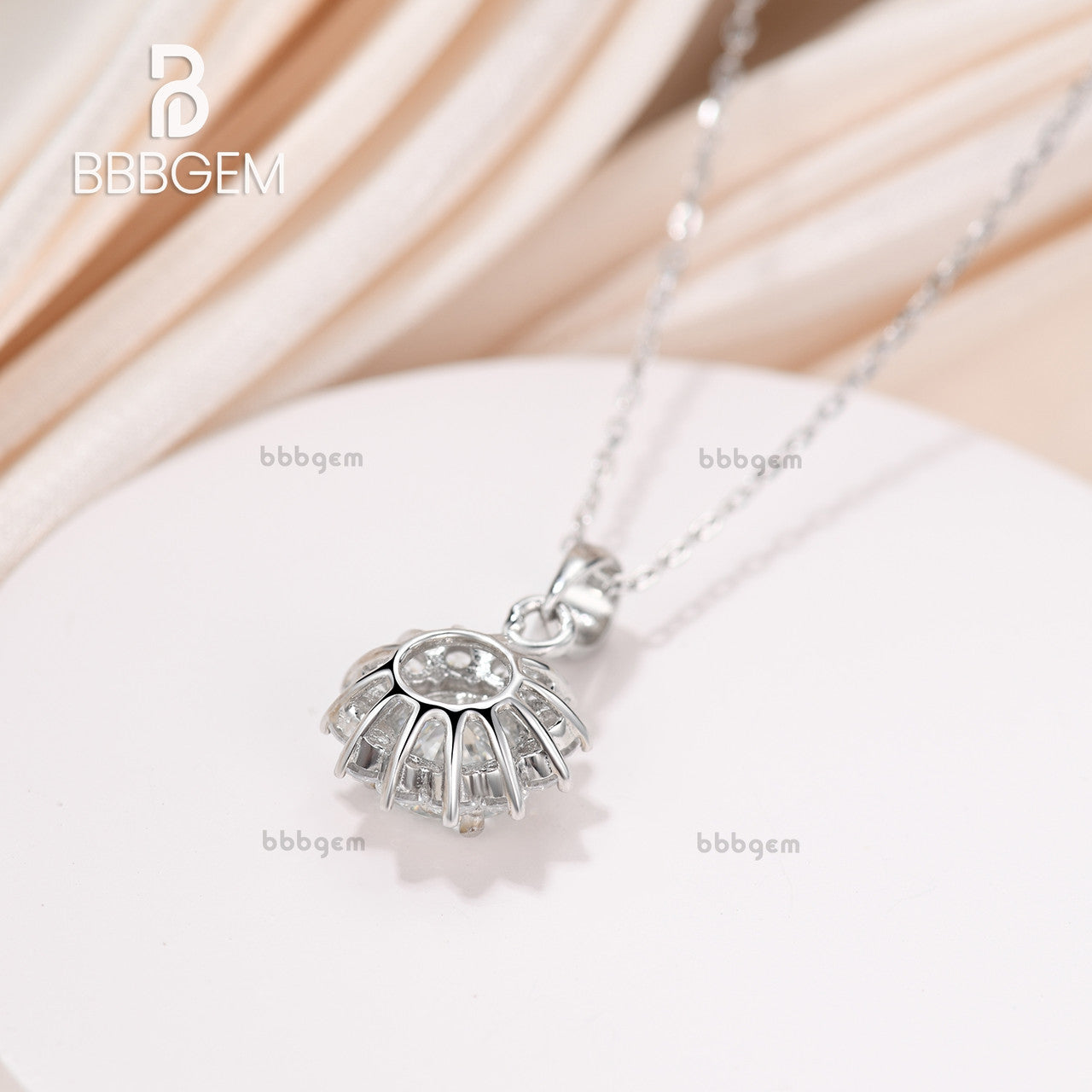 1ct Round Halo Sunflower Moissanite Pendant-SunFlower Moissanite Necklace 1ct D Color-bbbgem moissanite necklace jewelry