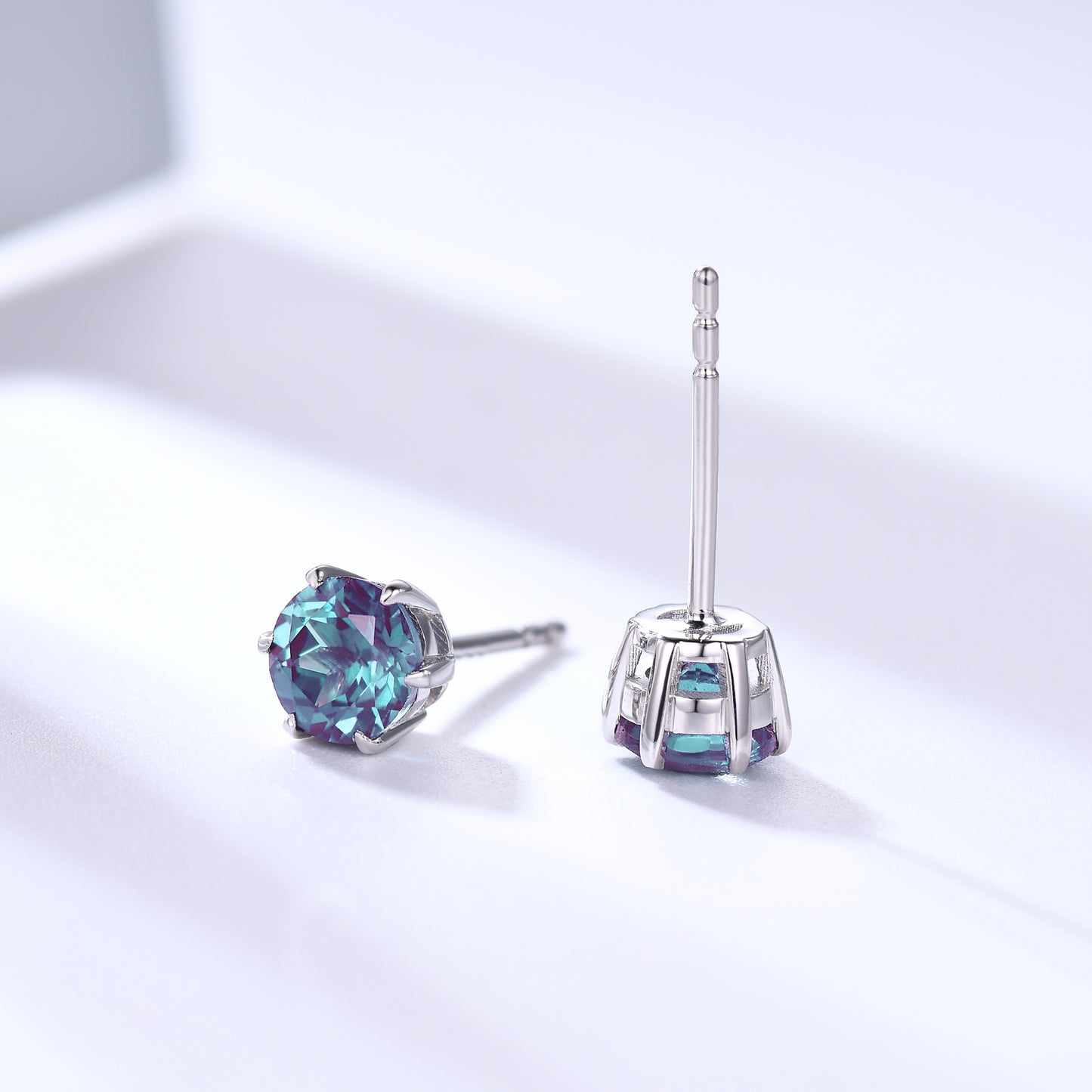 1ct Solitaire Round Cut Color-Change Alexandrite Stud Earrings Minimalist Earrings
