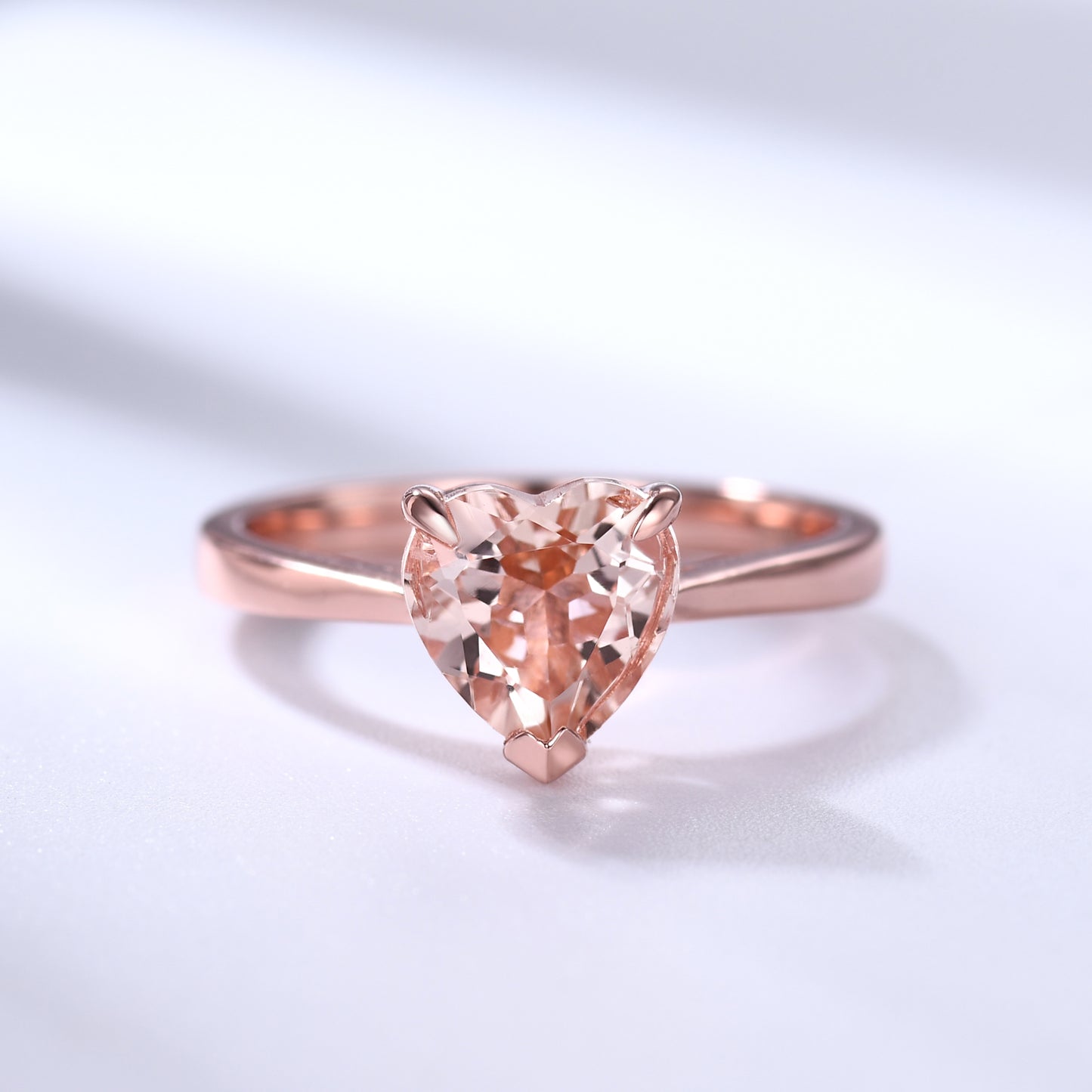 Rose Gold 1 carat Heart Shaped Natural Morganite Solitaire Engagement Ring Plain Gold Band