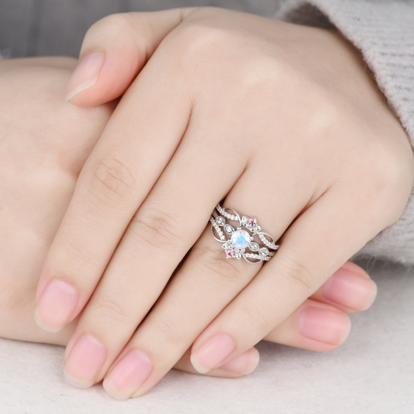 Vintage Tourmaline Peridot Double Wedding Band Chevron Gold Ring for Women