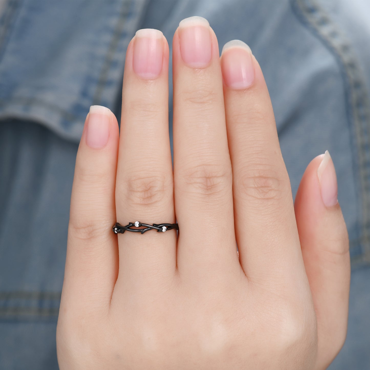 Diamond Black Gold Wedding Ring Twig Leaf Band