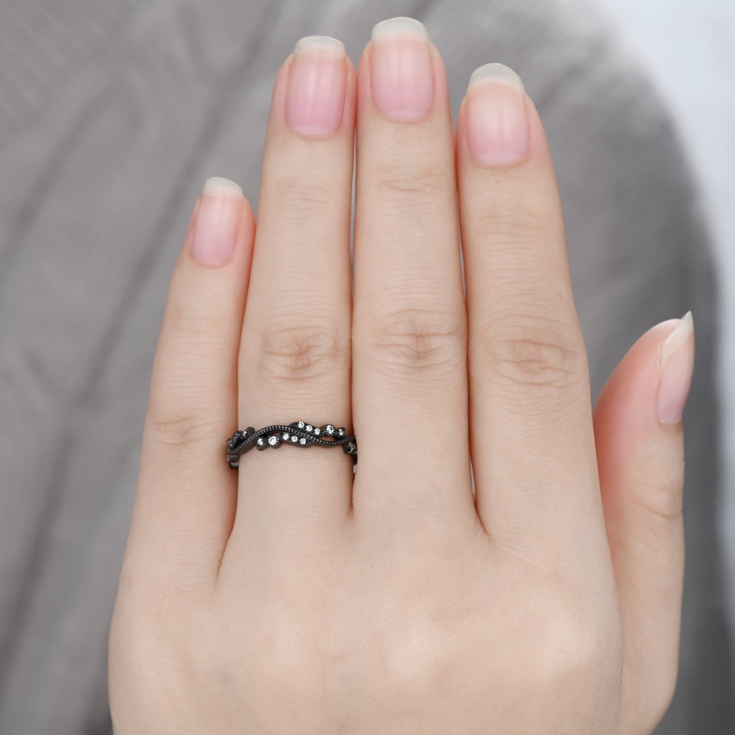 Diamond Black Gold Wedding Band Art Deco Full Eternity