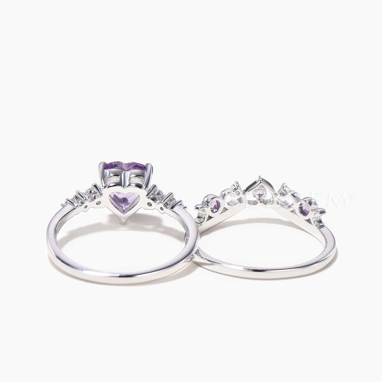 1.2CT Heart Cut Natural Lavender Amethyst Engagement Ring Diamond Bridal Set