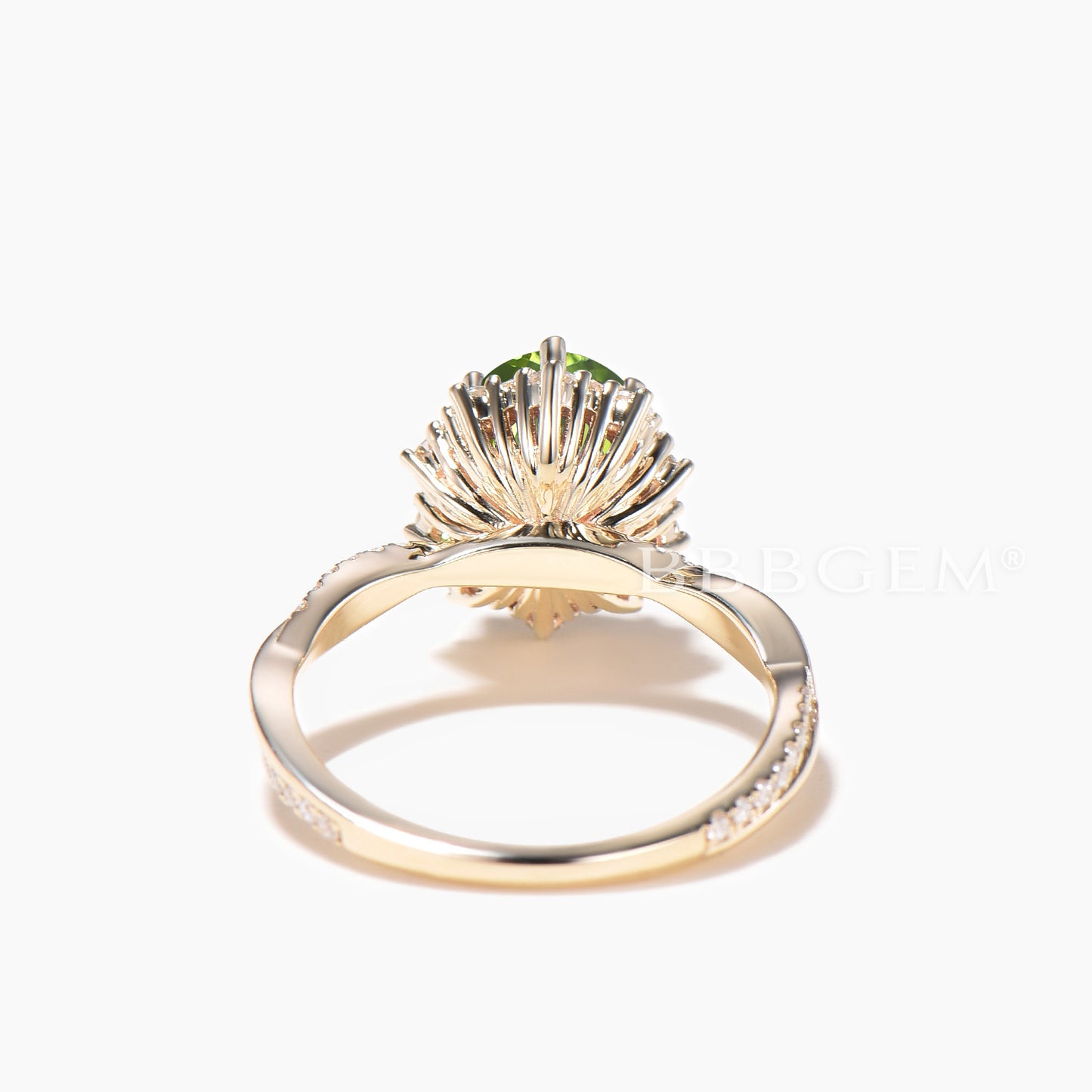 Diamond Twisted Ring 1.5CT Oval Cut Natural Peridot Halo Engagement Ring