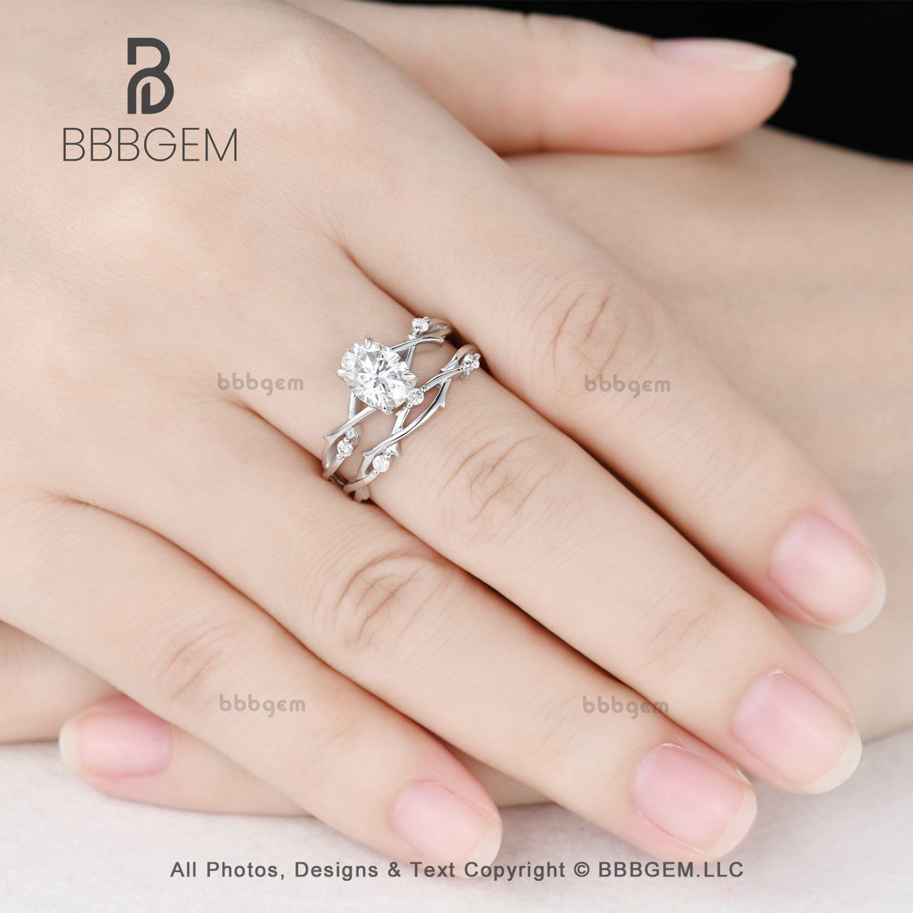 2PCS Oval Moissanite engagement ring set vintage rose gold engagement ring unique Twisted wedding band stacking ring Bridal Promise ring White Gold