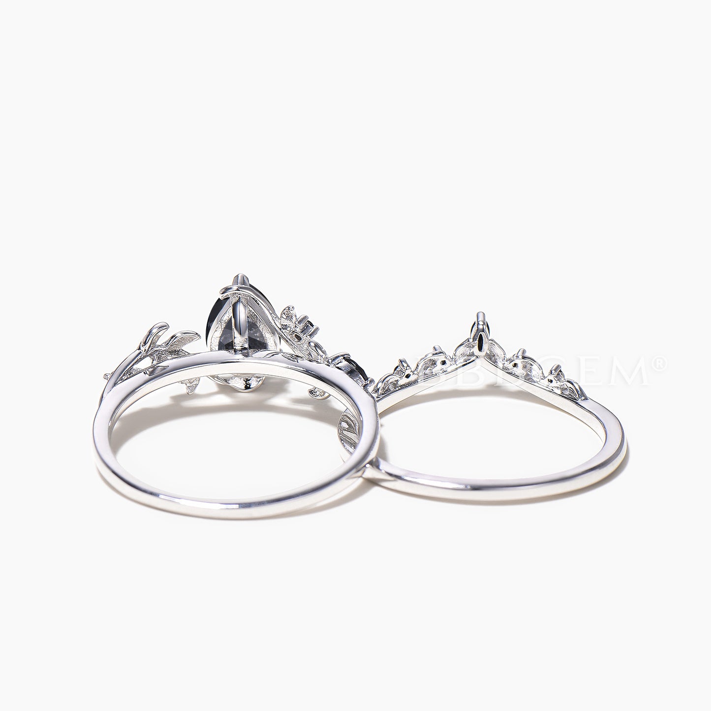 Nature Inspired Pear Cut Natural Salt and Pepper Diamond Wedding Ring Women Platinum